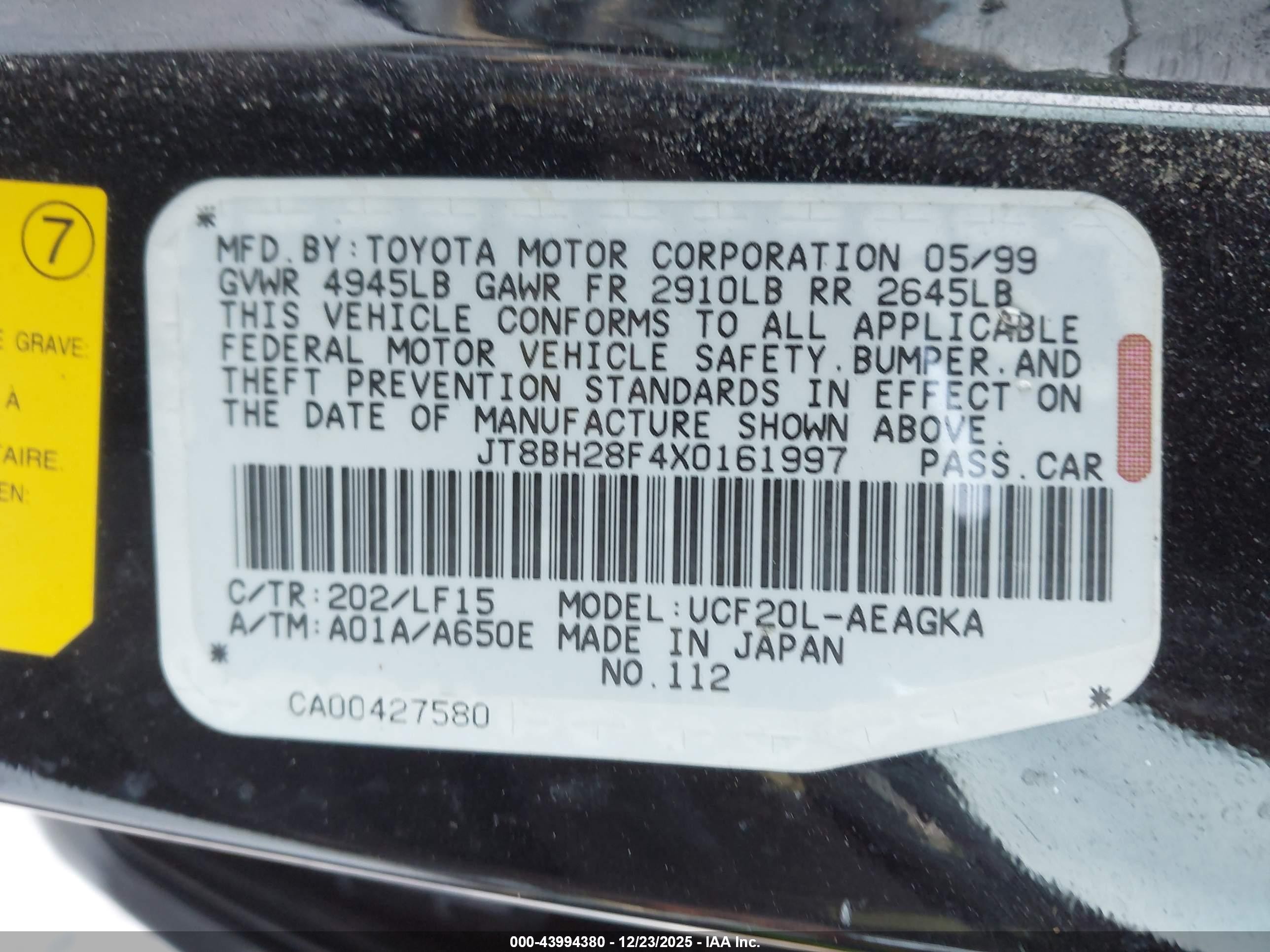 1999 Lexus Ls 400   Black vin: JT8BH28F4X0161997