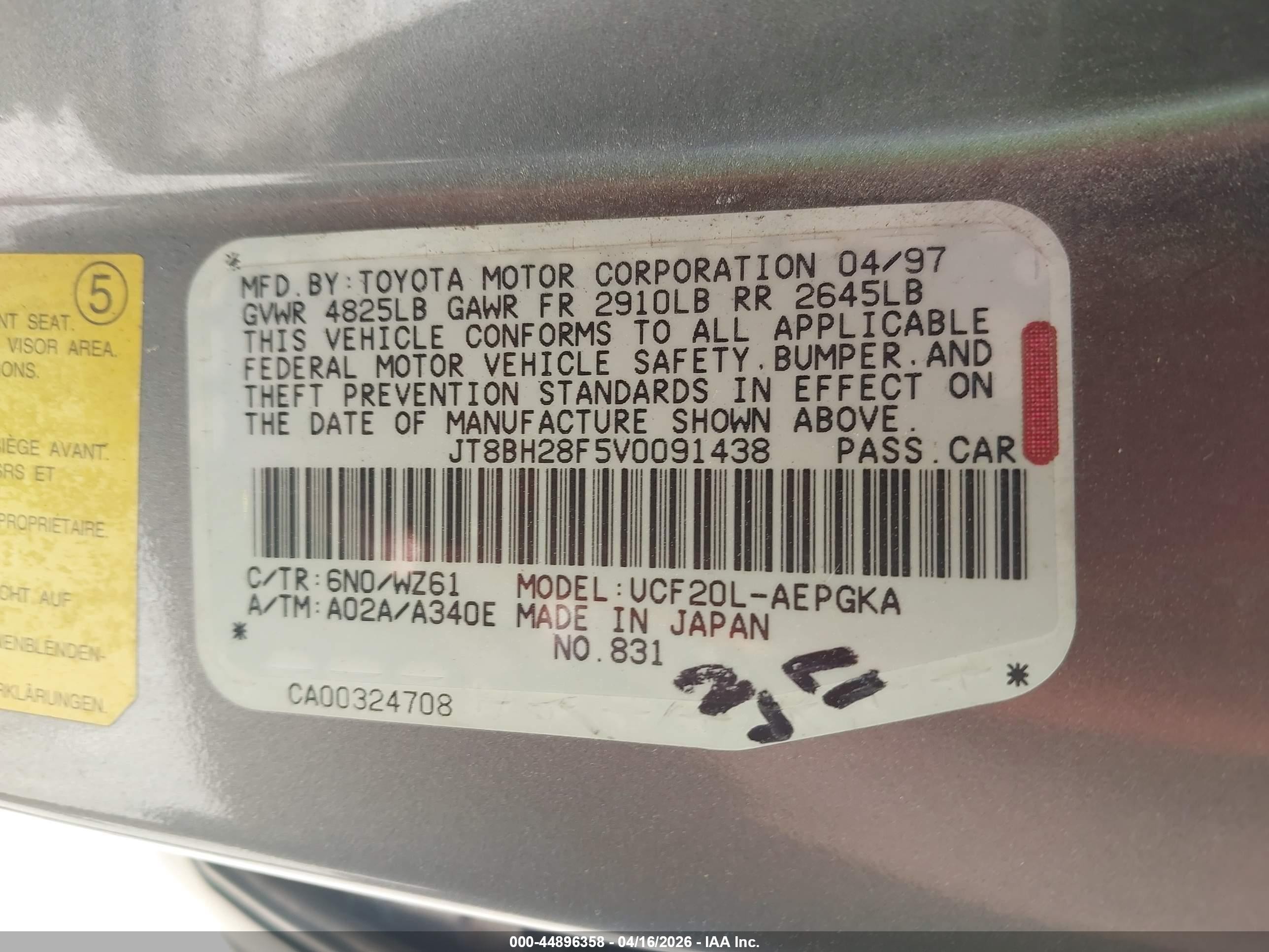 1997 Lexus Ls 400   Gray vin: JT8BH28F5V0091438