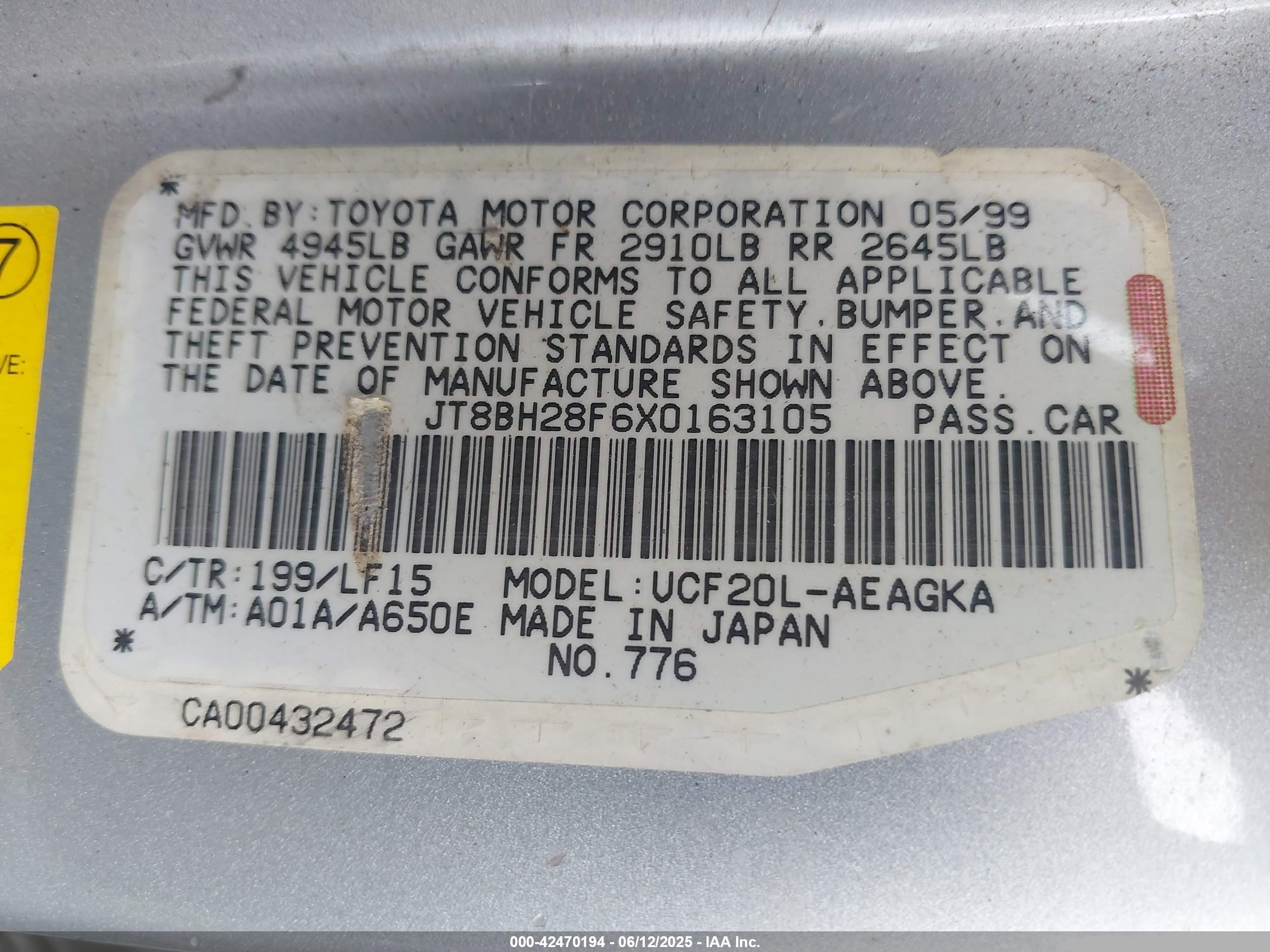1999 Lexus Ls 400   Серебряный vin: JT8BH28F6X0163105