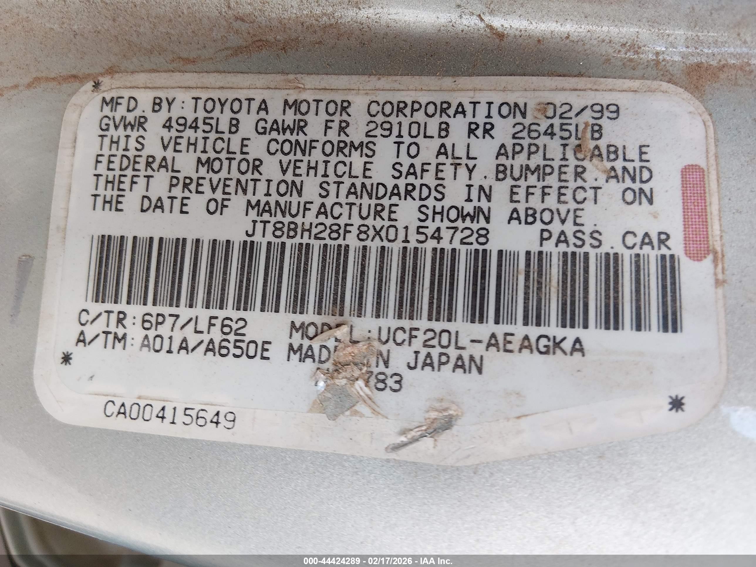 1999 Lexus Ls 400   Green vin: JT8BH28F8X0154728