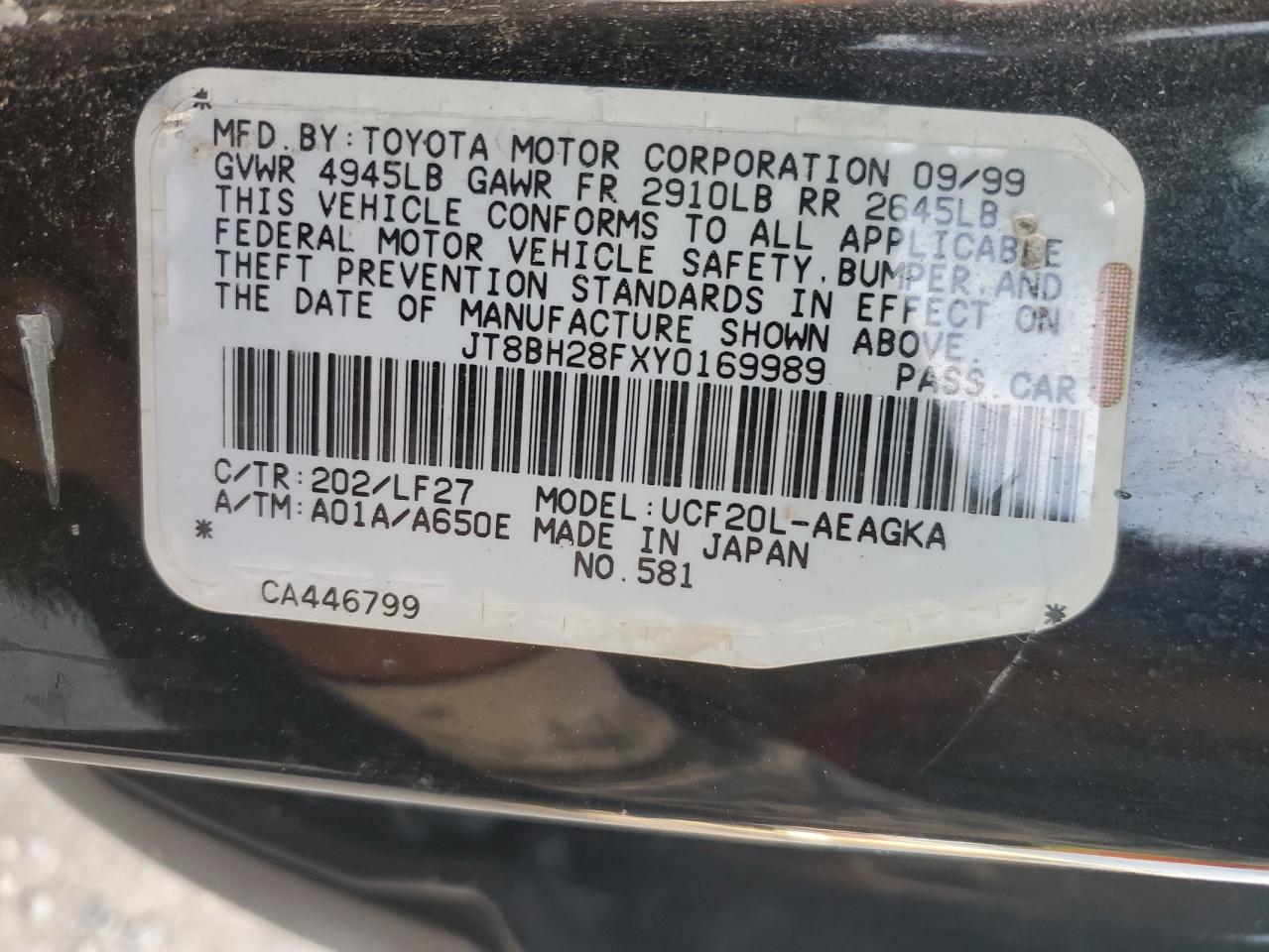 2000 Lexus Ls 400 Black vin: JT8BH28FXY0169989
