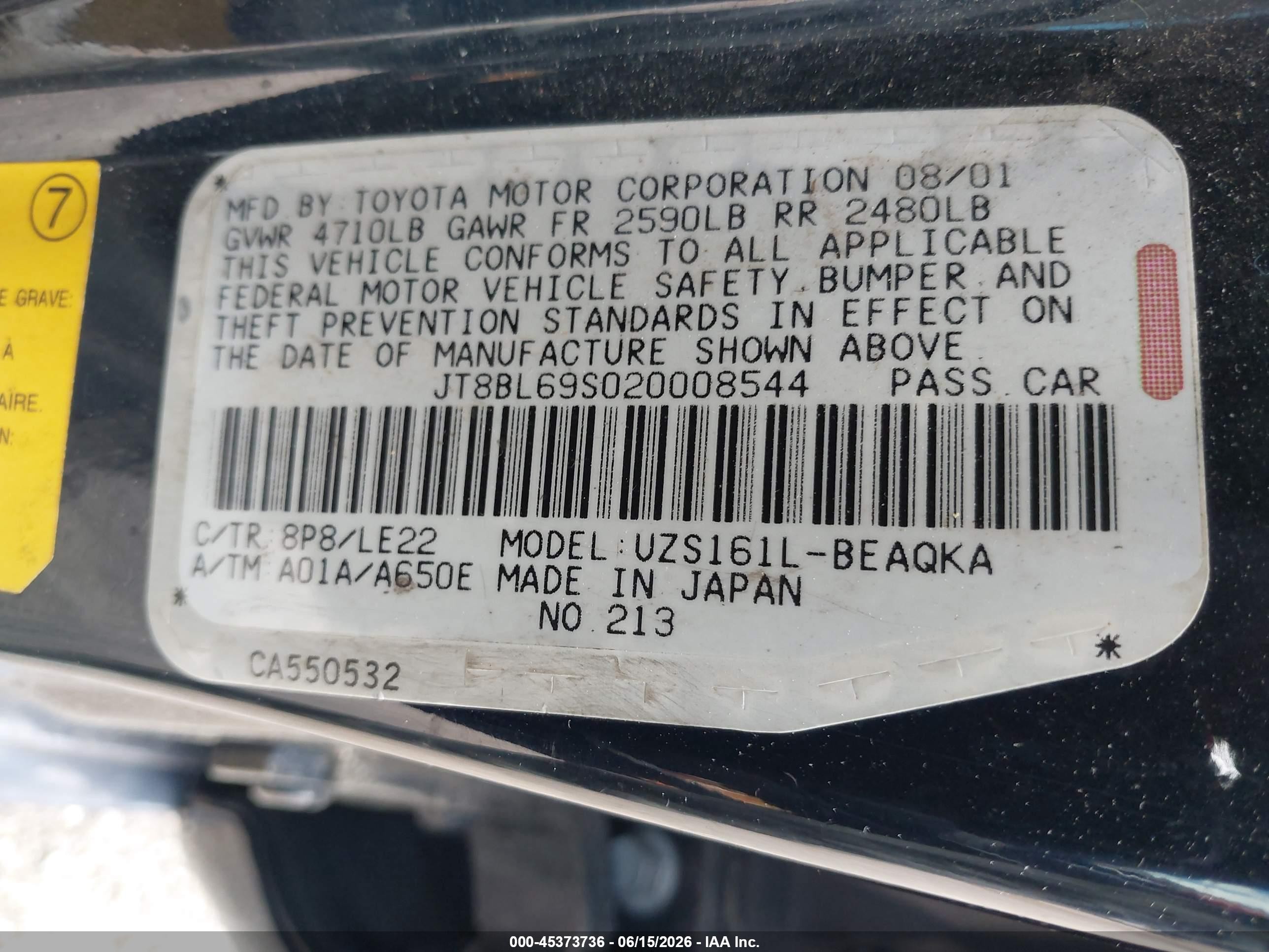 2002 Lexus Gs 430   Dark Blue vin: JT8BL69S020008544