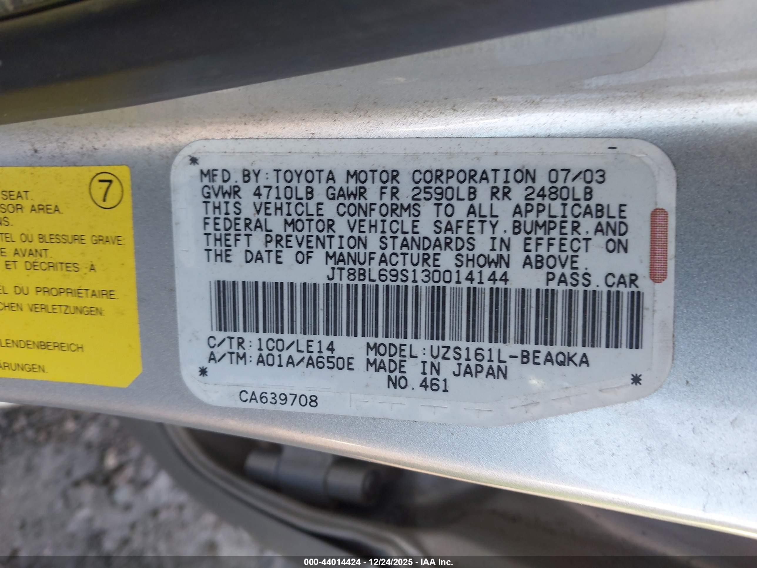 2003 Lexus Gs 430   Silver vin: JT8BL69S130014144