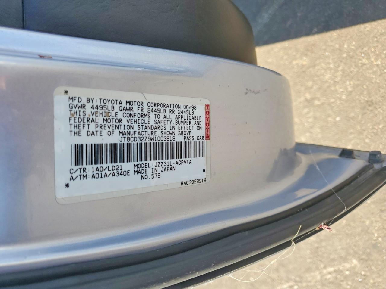 1998 Lexus Sc 300 Silver vin: JT8CD32Z9W1003818