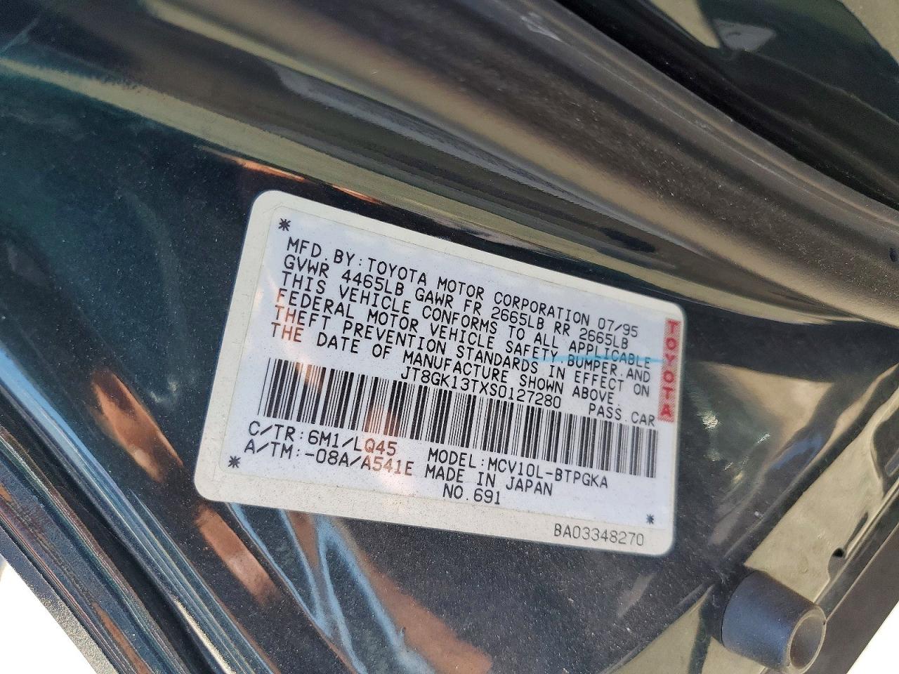 1995 Lexus Es 300 Green vin: JT8GK13TXS0127280