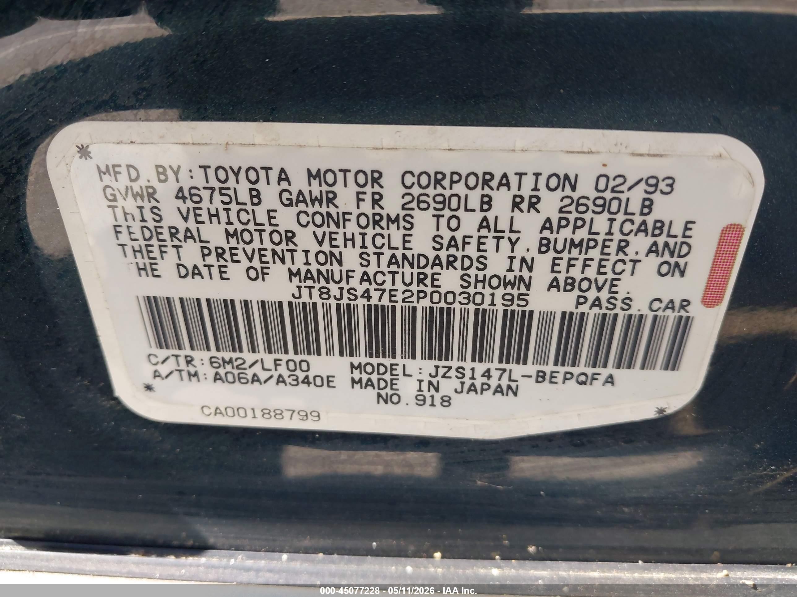 1993 Lexus Gs 300 Green vin: JT8JS47E2P0030195