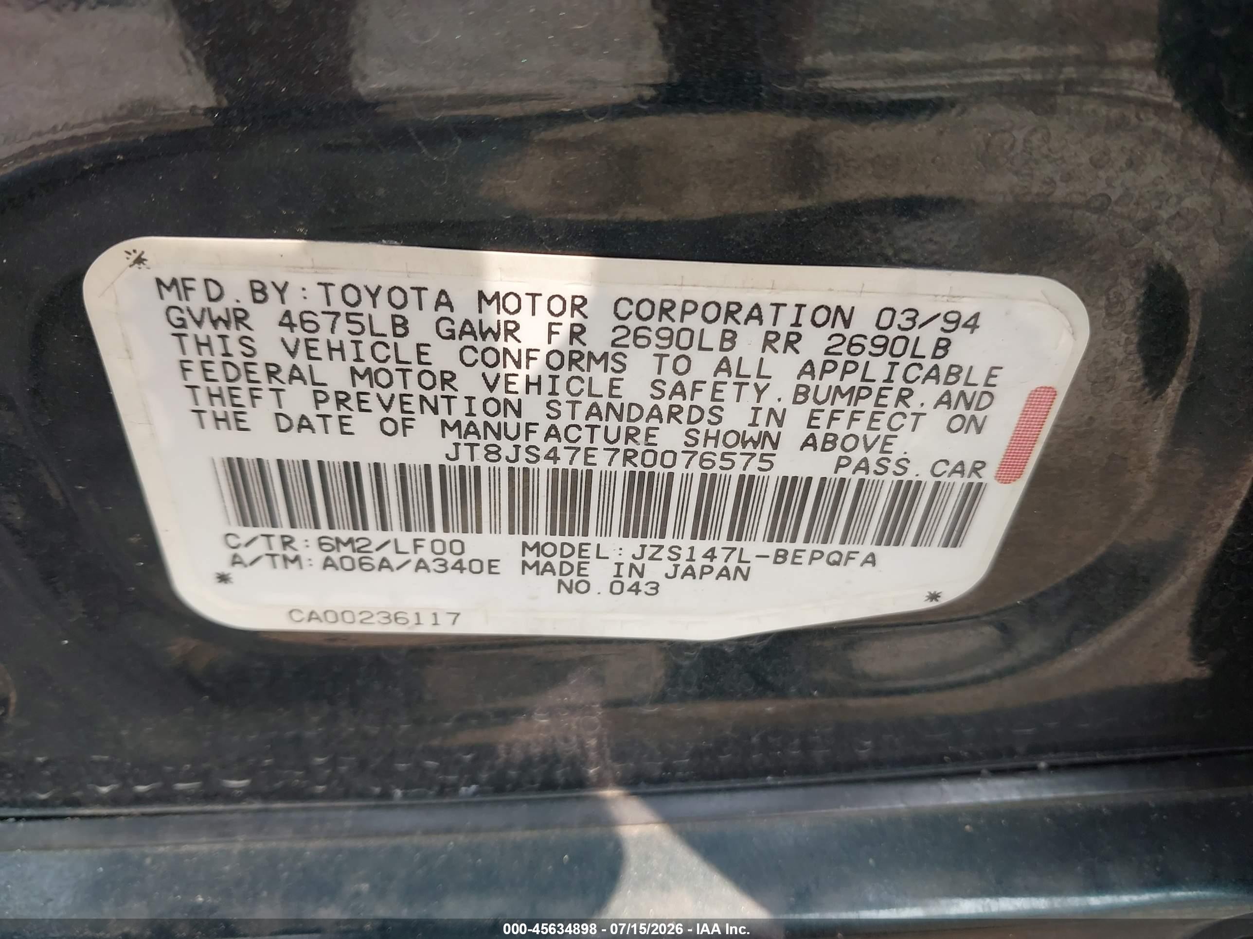 1994 Lexus Gs 300 Green vin: JT8JS47E7R0076575
