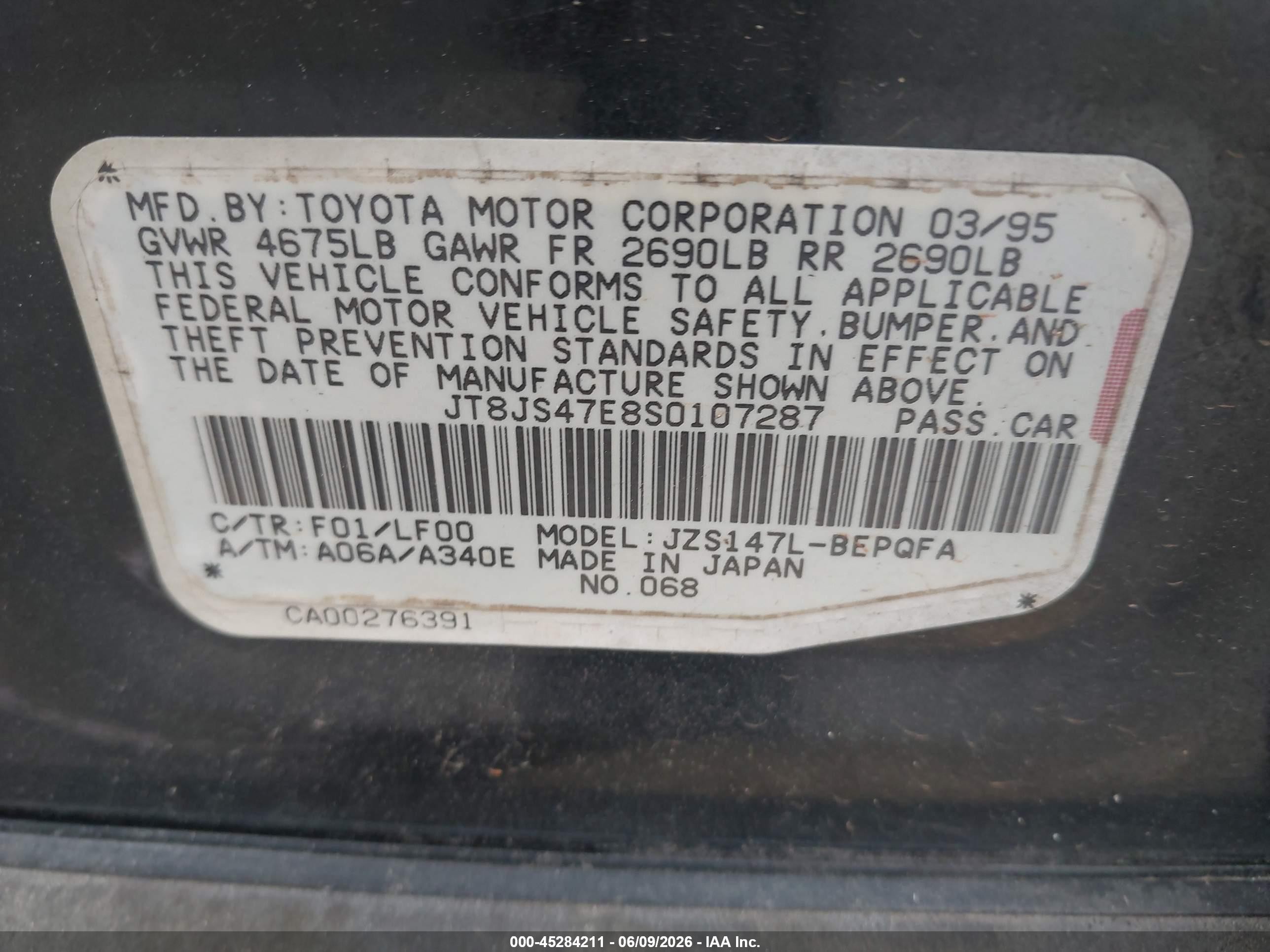 1995 Lexus Gs 300 Black vin: JT8JS47E8S0107287