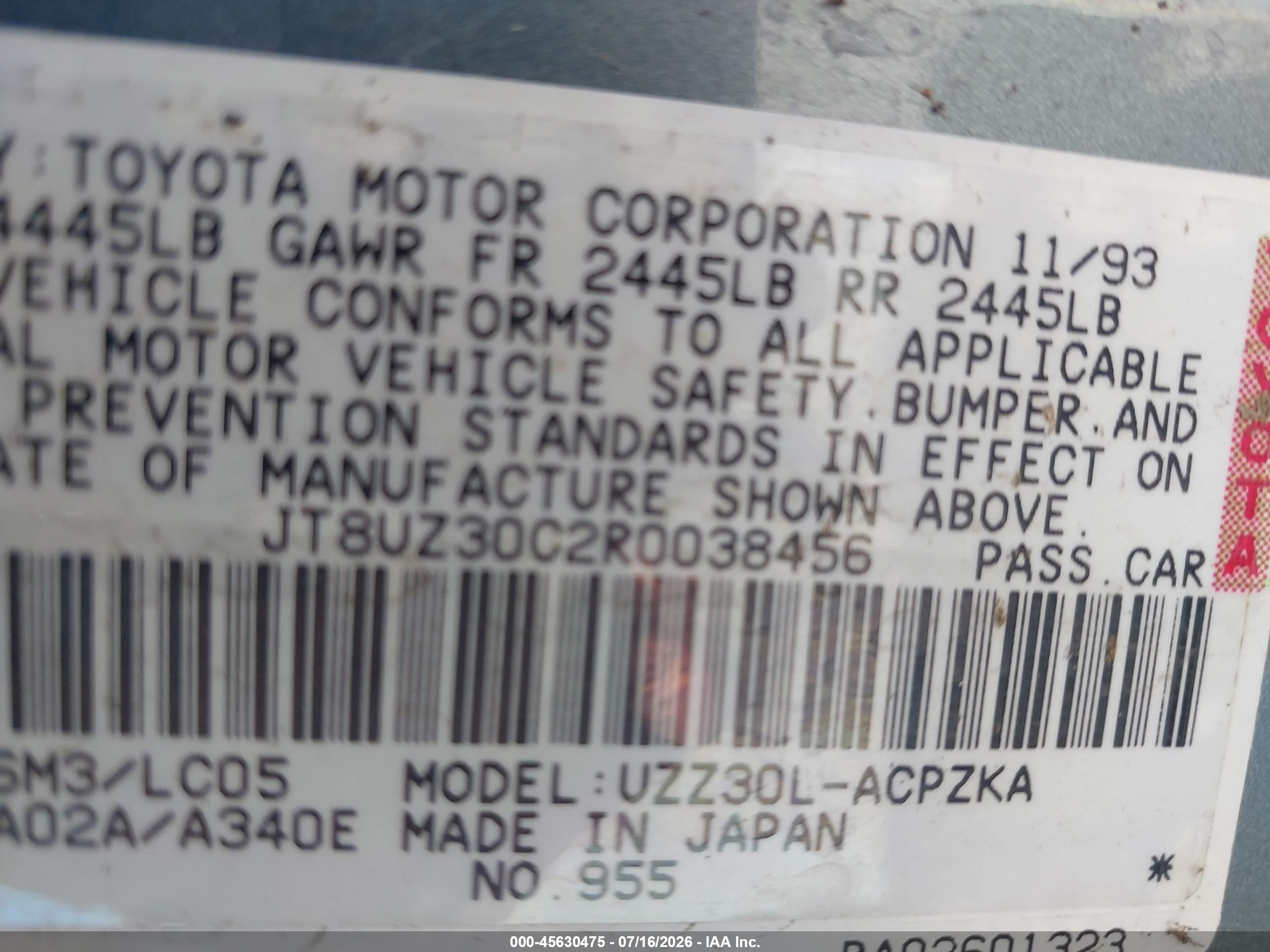 1994 Lexus Sc 400 Blue vin: JT8UZ30C2R0038456
