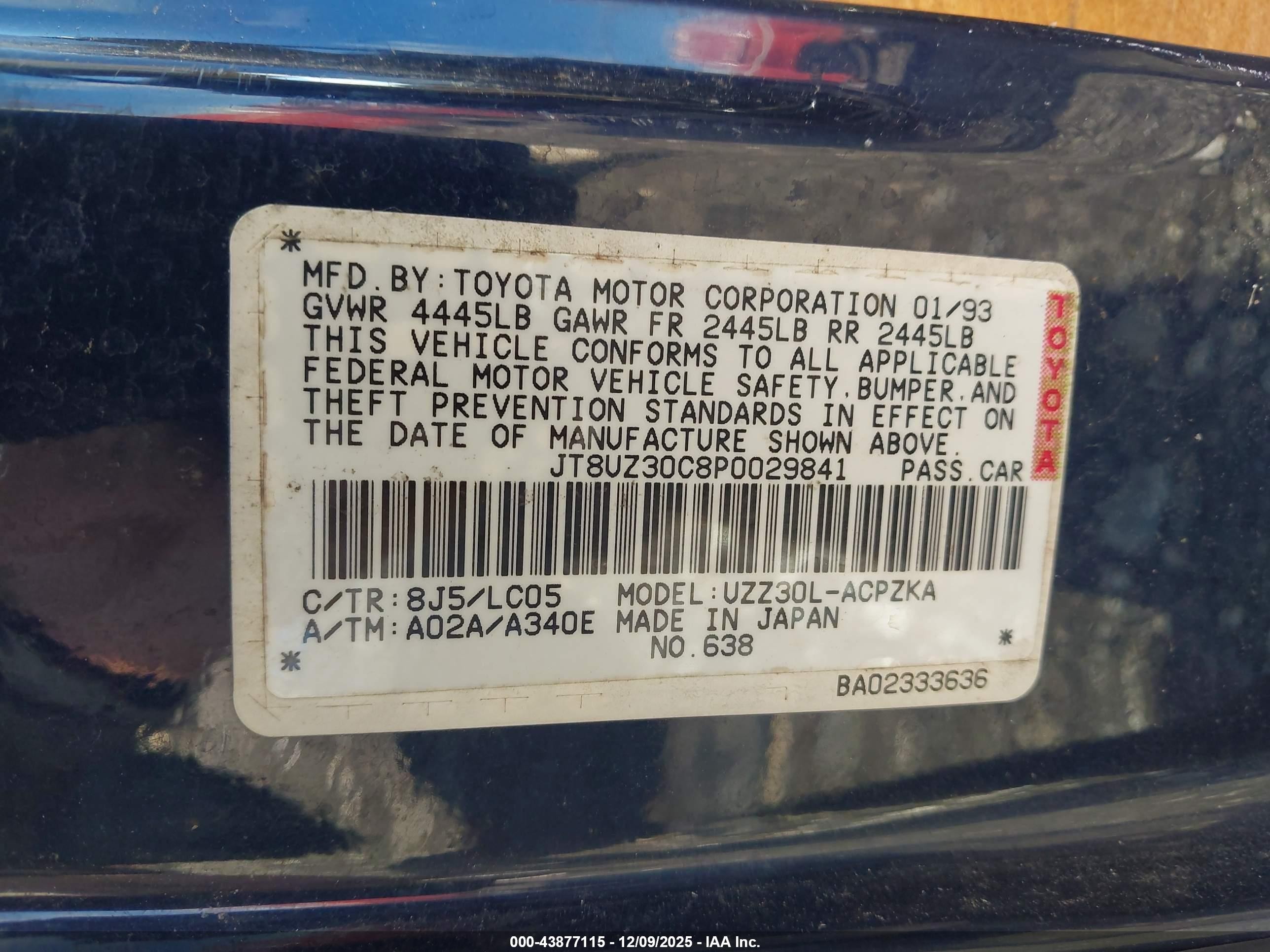 1993 Lexus Sc 400 Blue vin: JT8UZ30C8P0029841