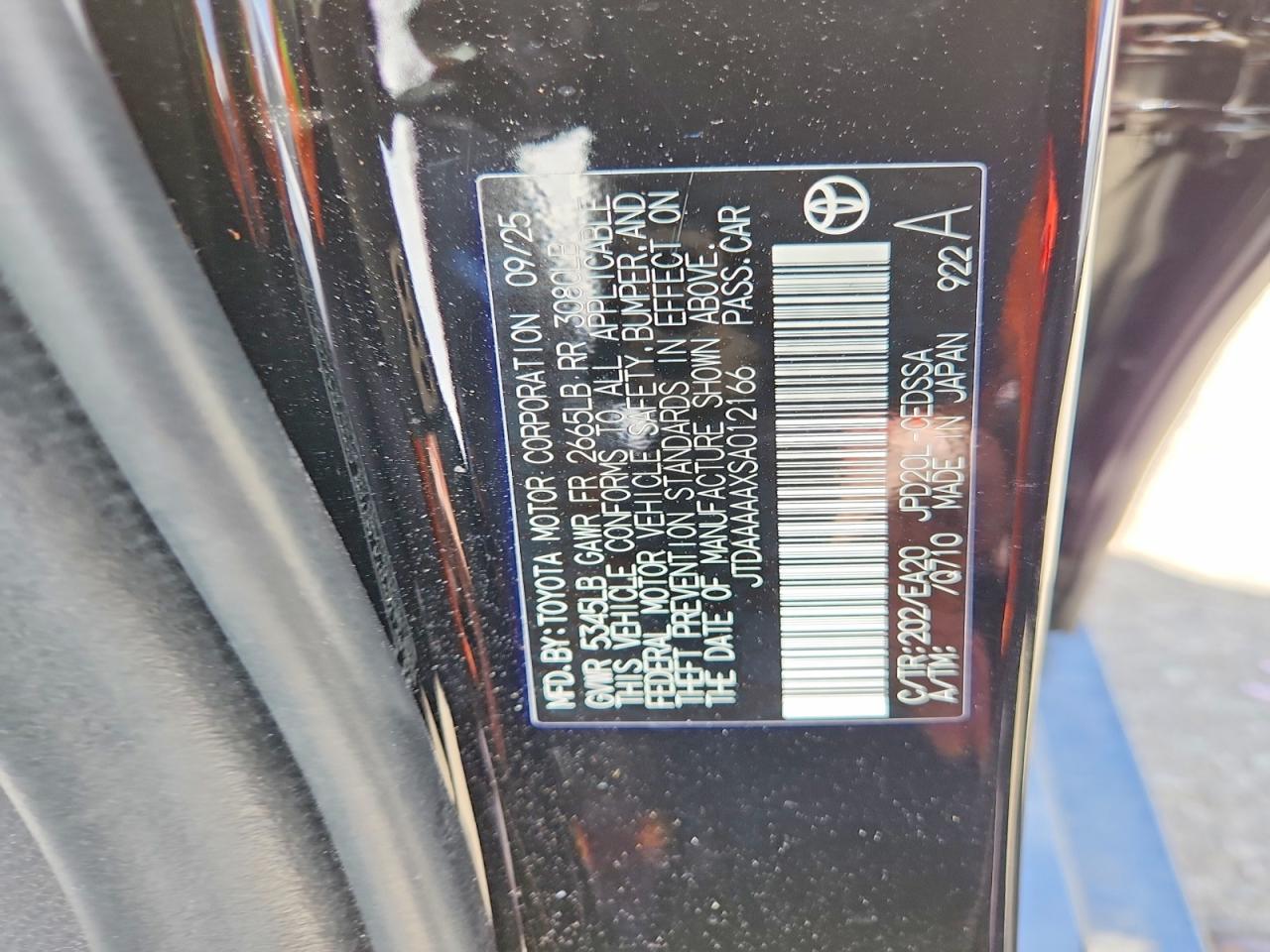 2025 Toyota Mirai Xle Black vin: JTDAAAAAXSA012166