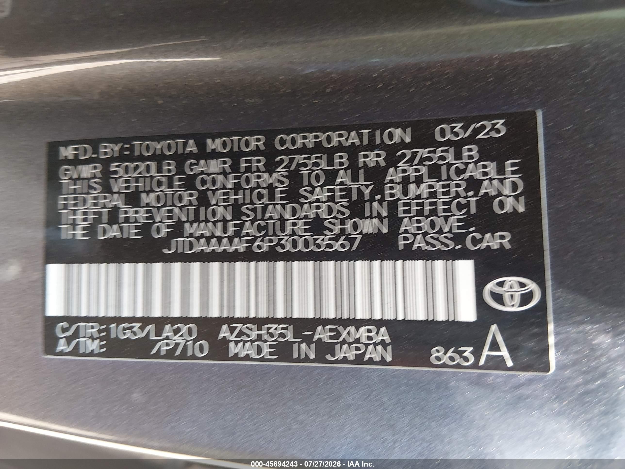 2023 Toyota Crown Limited Gray vin: JTDAAAAF6P3003567
