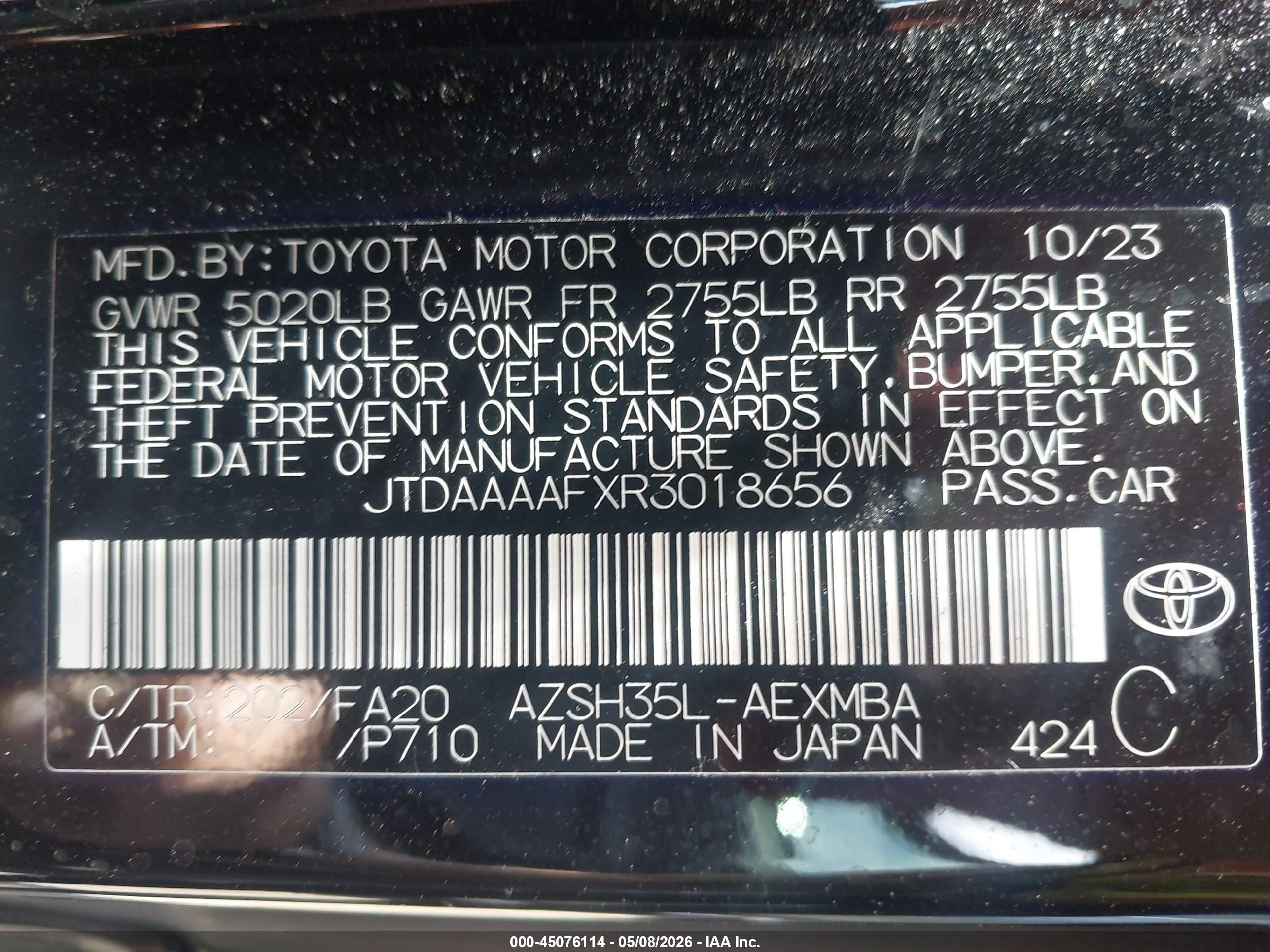 2024 Toyota Crown Xle Черный vin: JTDAAAAFXR3018656