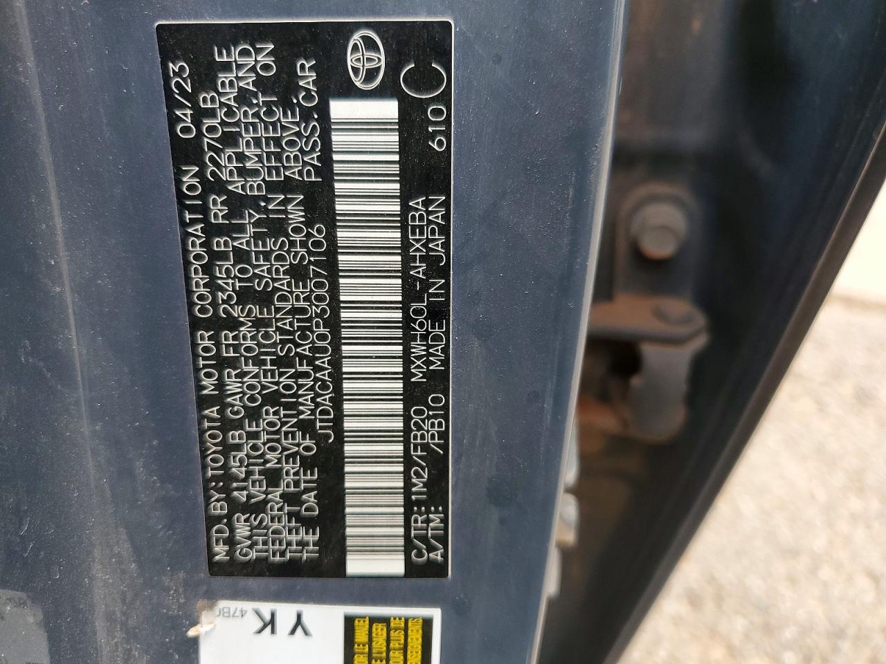 2023 Toyota Prius Le Gray vin: JTDACAAU0P3007106