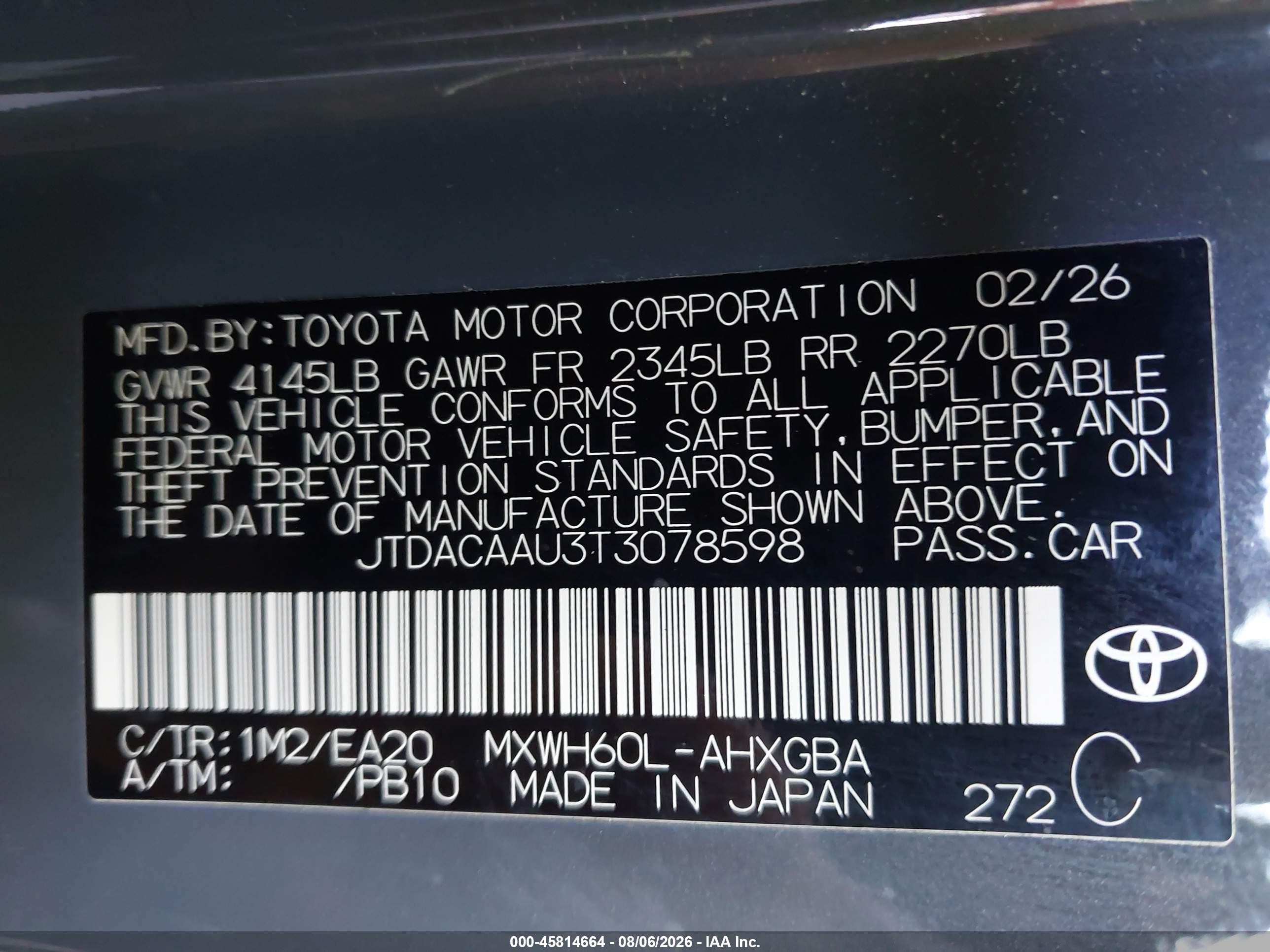 2026 Toyota Prius Xle Gray vin: JTDACAAU3T3078598