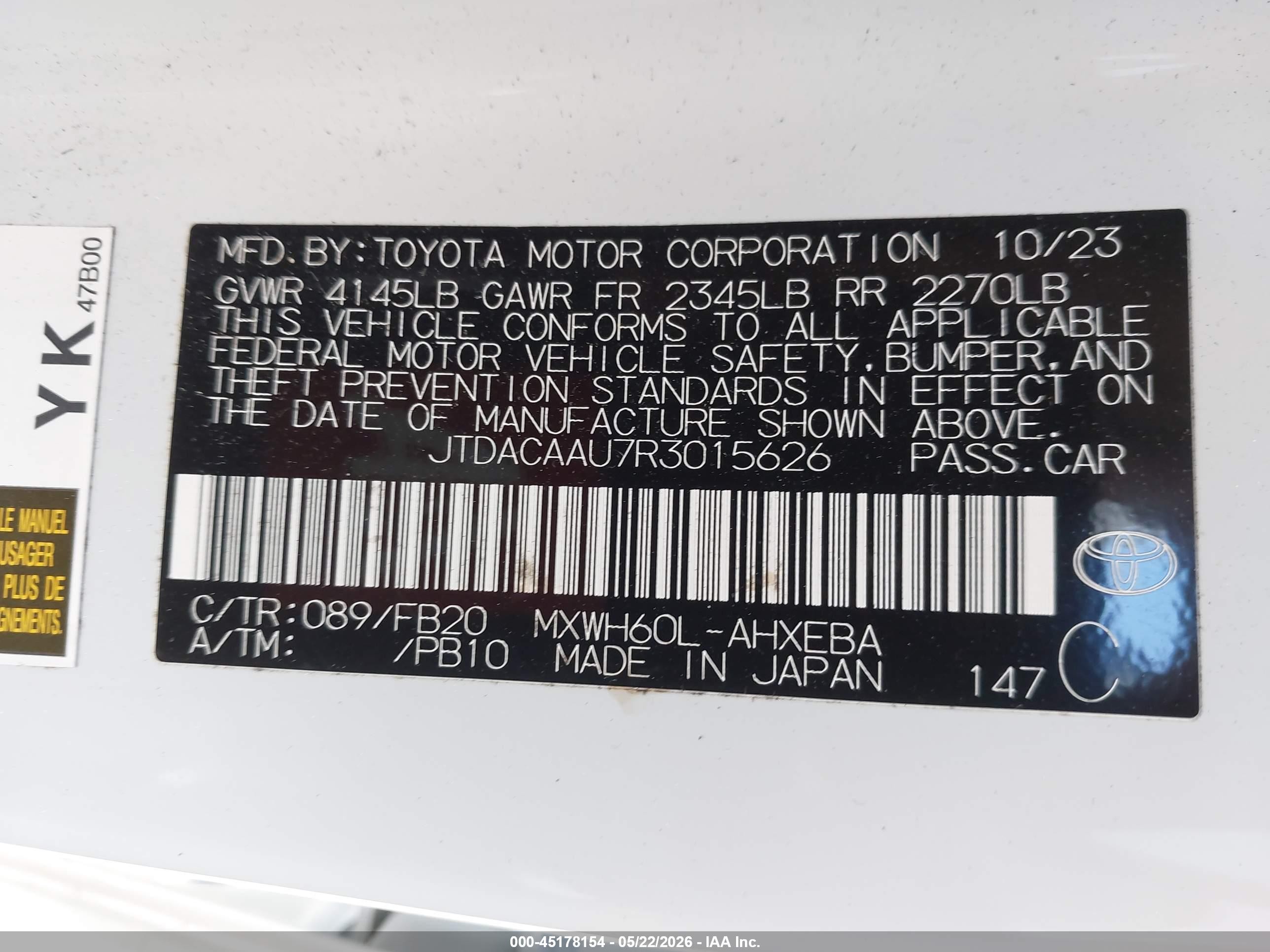 2024 Toyota Prius Le White vin: JTDACAAU7R3015626