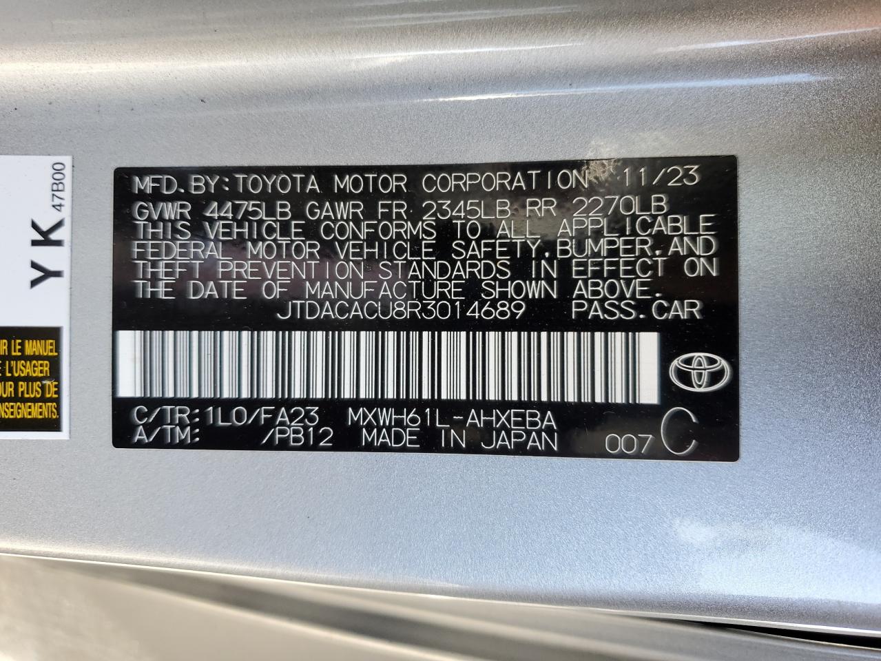 2024 Toyota Prius Prime Se Silver vin: JTDACACU8R3014689