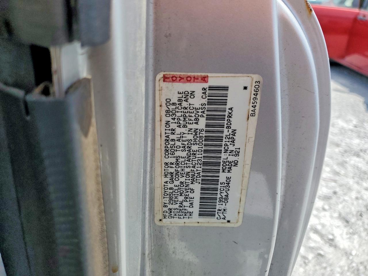 2001 Toyota Echo Base Silver vin: JTDAT123110100876