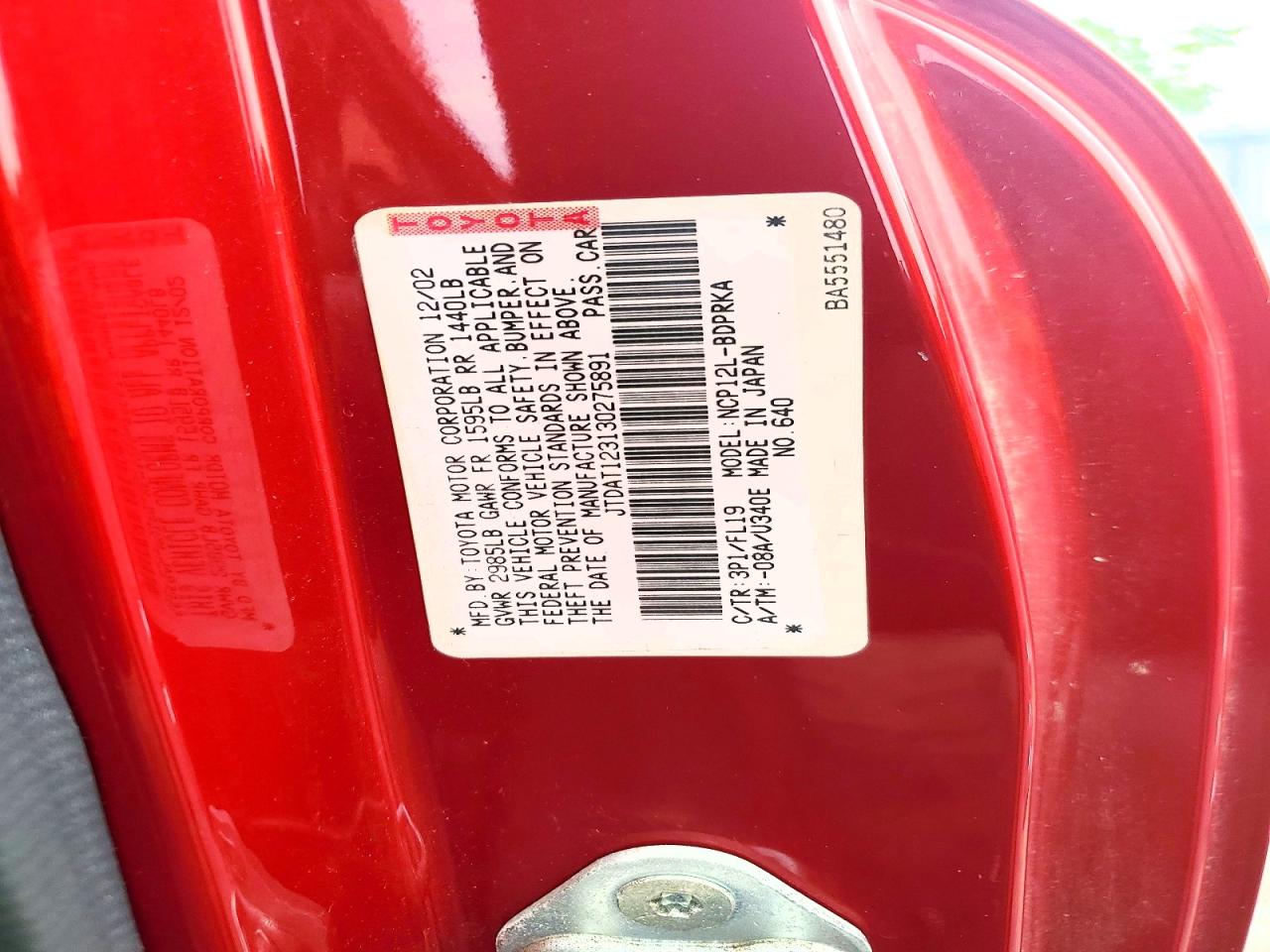 2003 Toyota Echo Base Burgundy vin: JTDAT123130275891