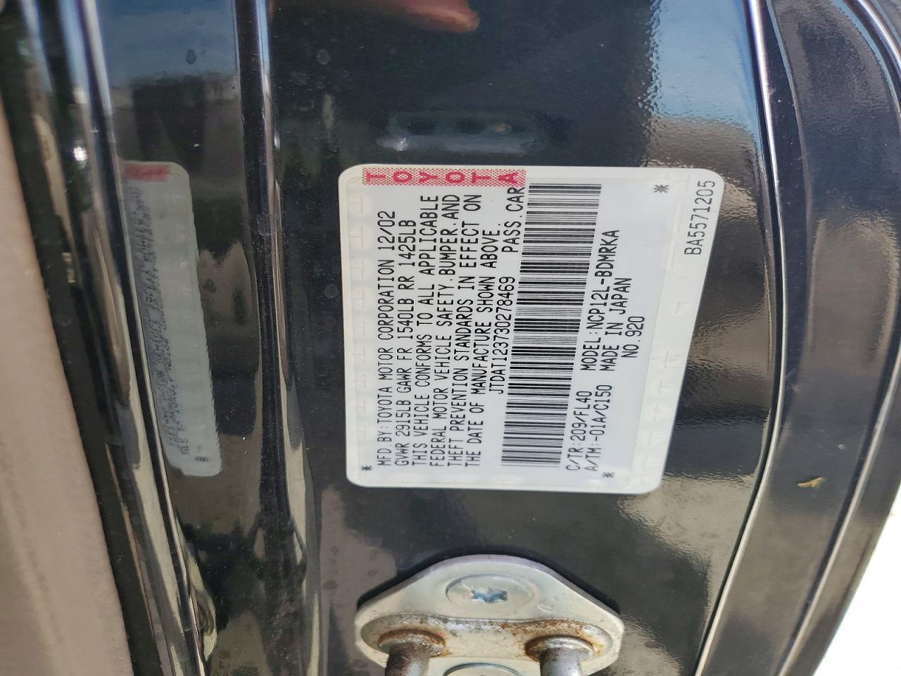 2003 Toyota Echo Черный vin: JTDAT123730278469