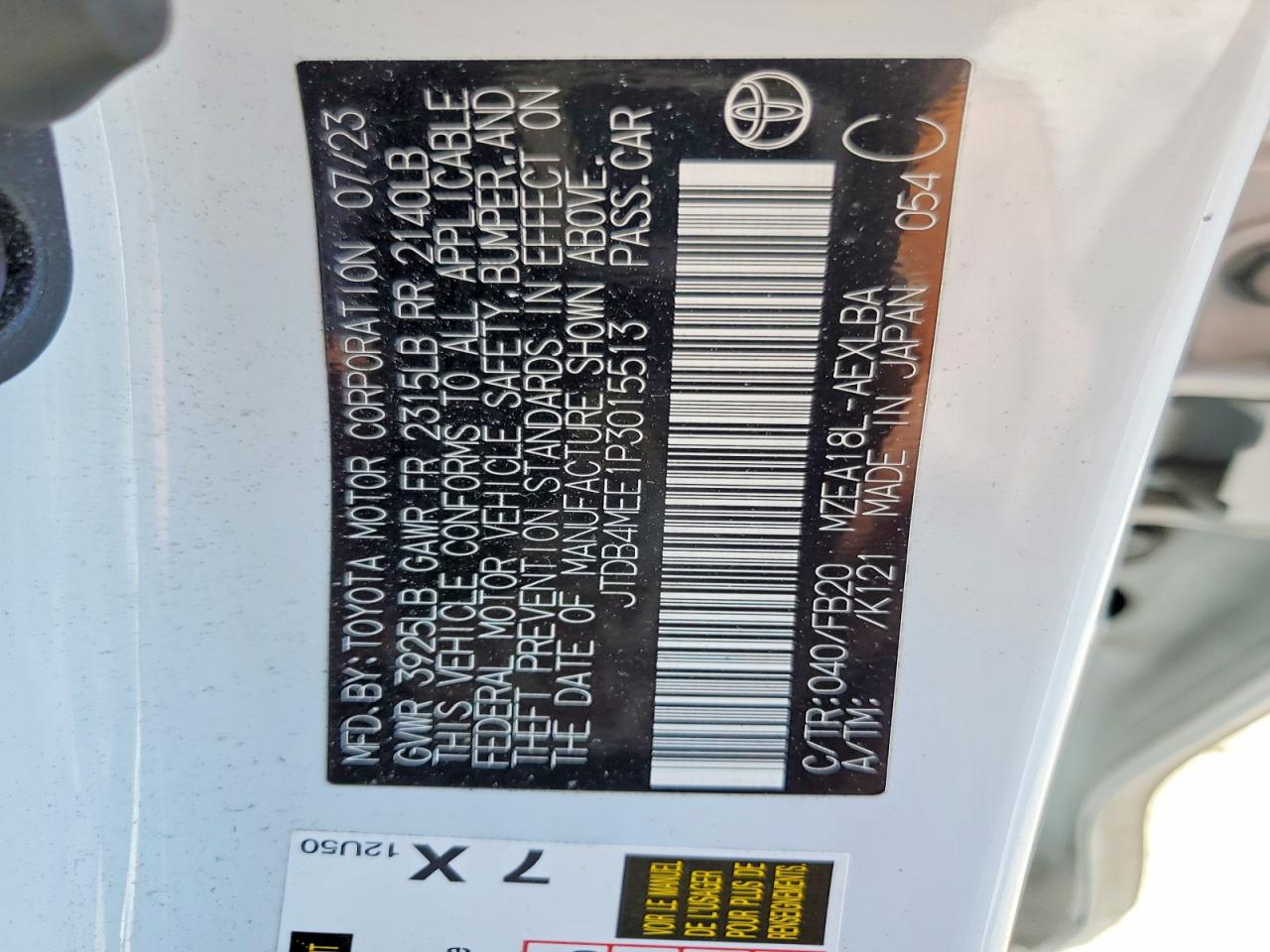 2023 Toyota Corolla Le White vin: JTDB4MEE1P3015513