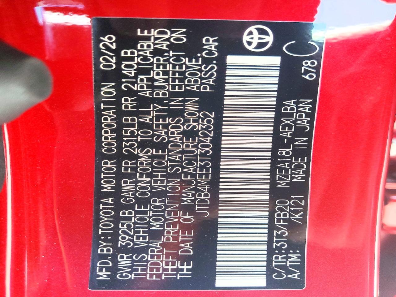 2026 Toyota Corolla Red vin: JTDB4MEE3T3042352