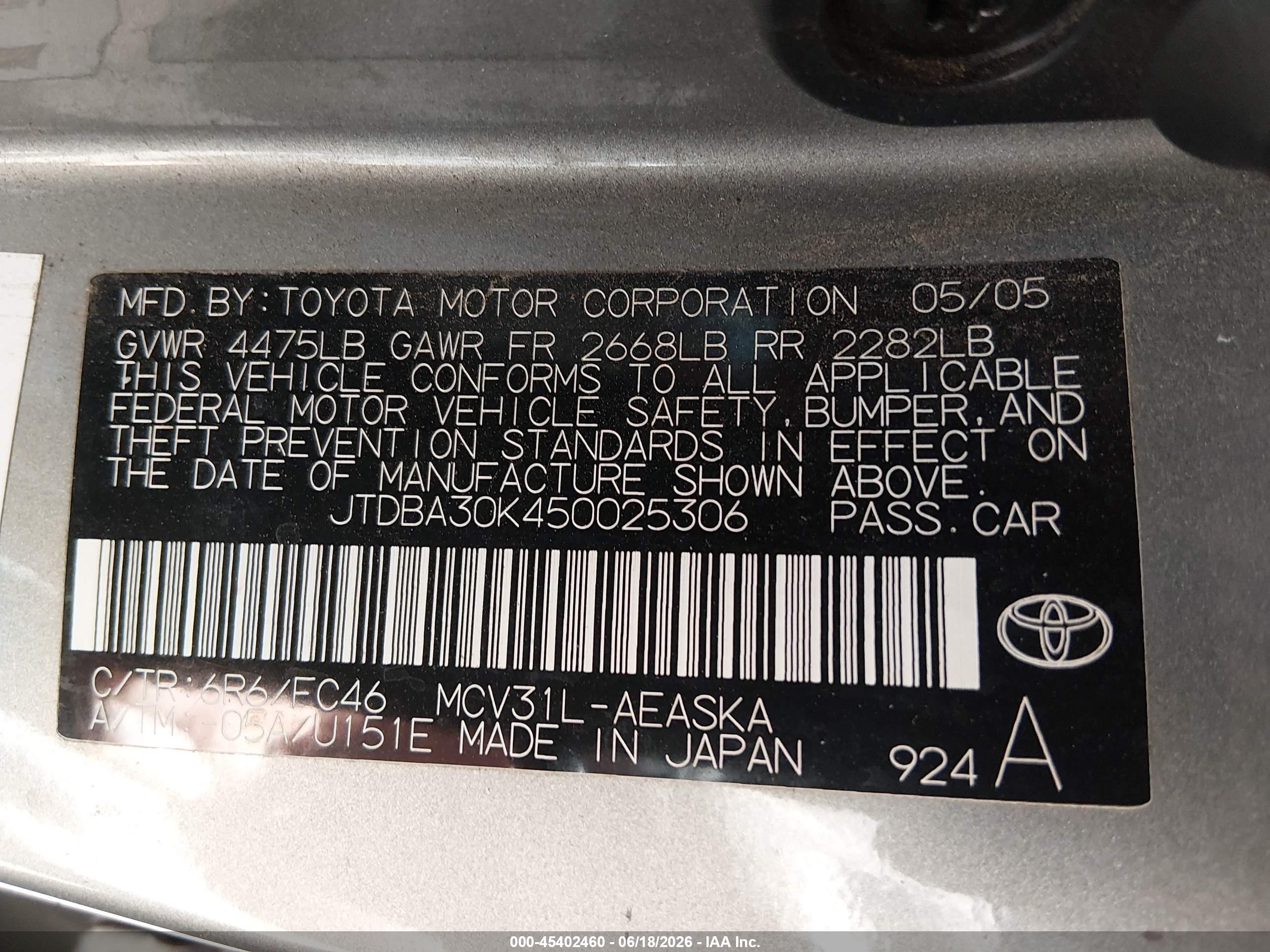 2005 Toyota Camry Se V6 Silver vin: JTDBA30K450025306