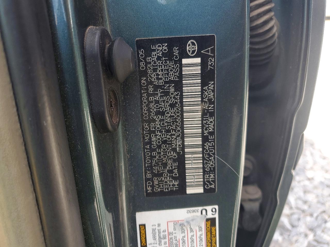 2006 Toyota Camry Se V6 Green vin: JTDBA30K660026443