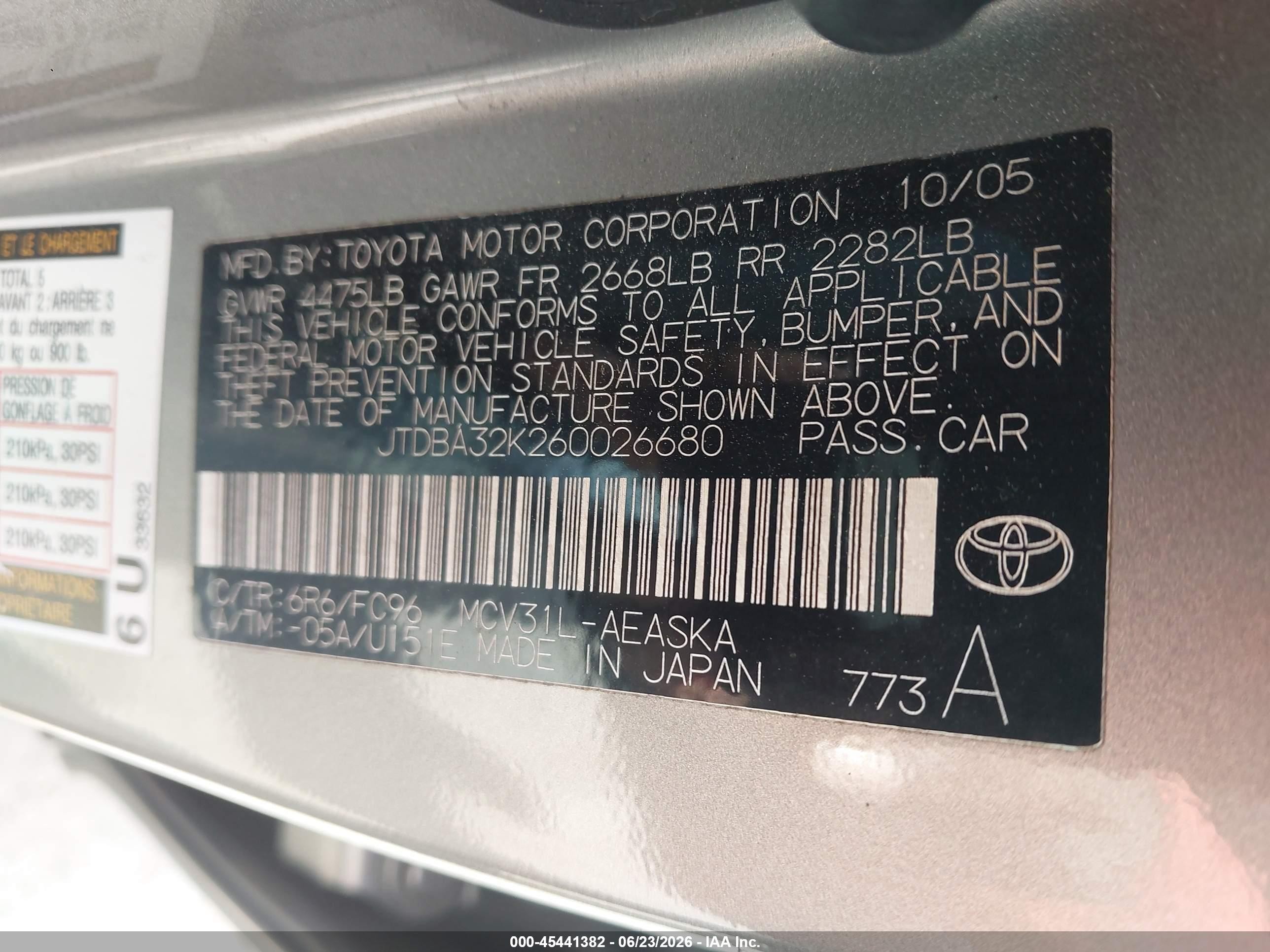 2006 Toyota Camry Se V6 Бирюзовый vin: JTDBA32K260026680