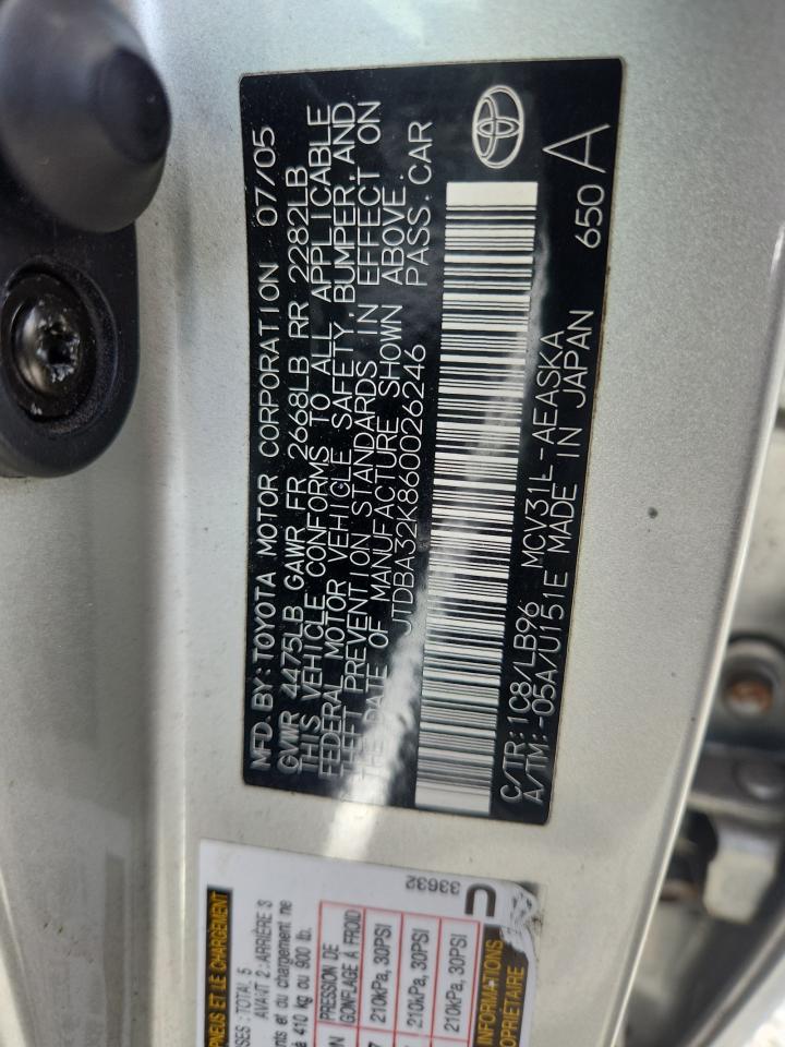 2006 Toyota Camry Se Silver vin: JTDBA32K860026246