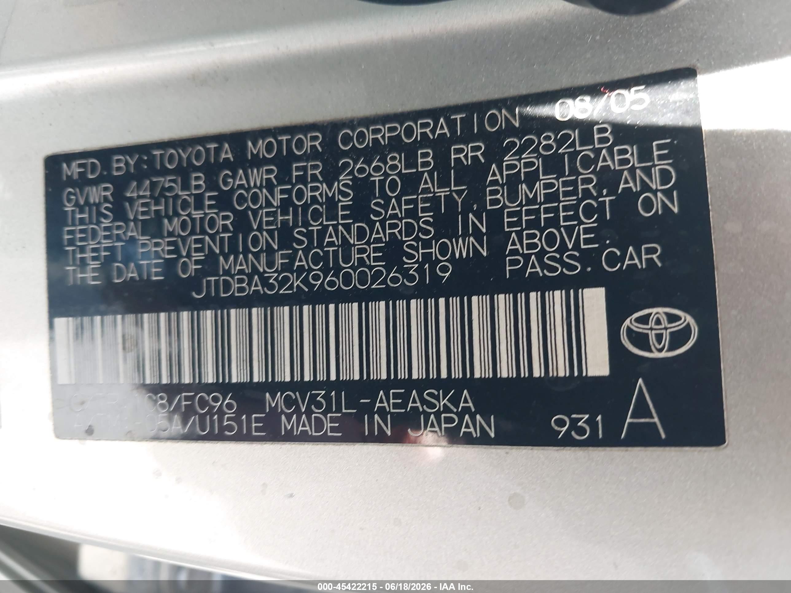 2006 Toyota Camry Se V6 Silver vin: JTDBA32K960026319
