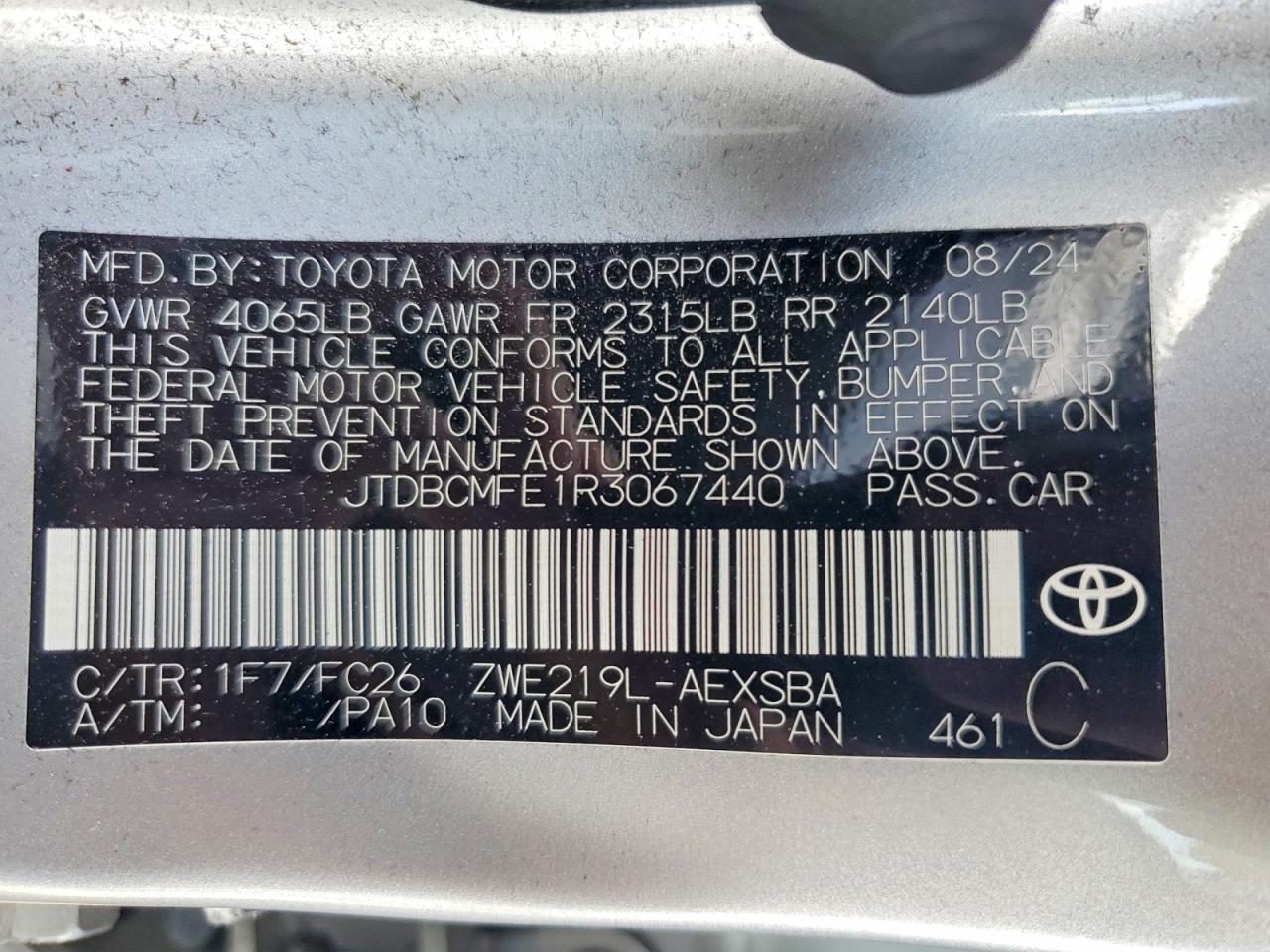 2024 Toyota Corolla Hybrid Se Silver vin: JTDBCMFE1R3067440