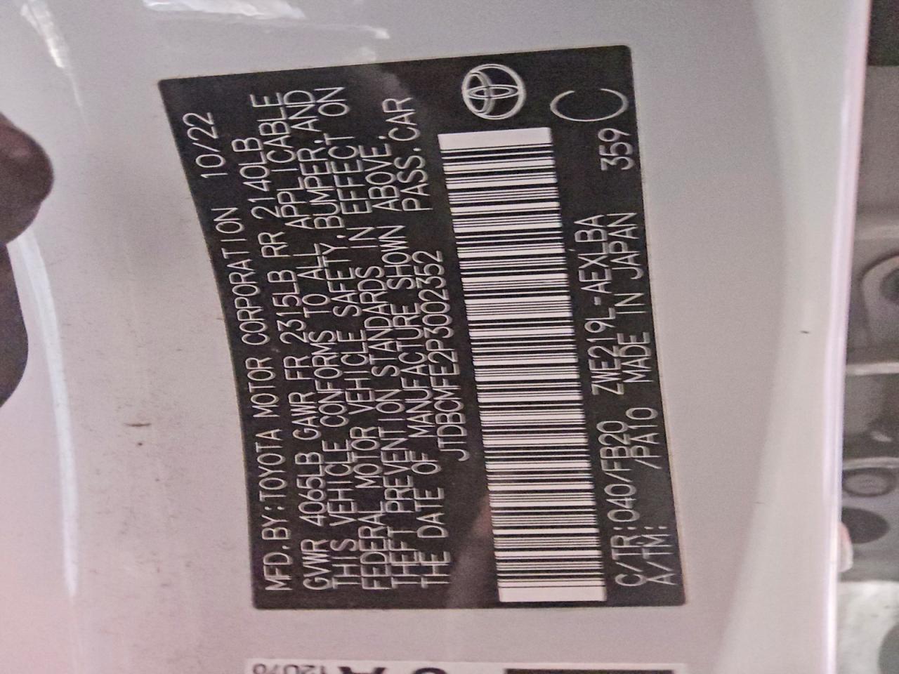 2023 Toyota Corolla Hybrid Le White vin: JTDBCMFE2P3002352