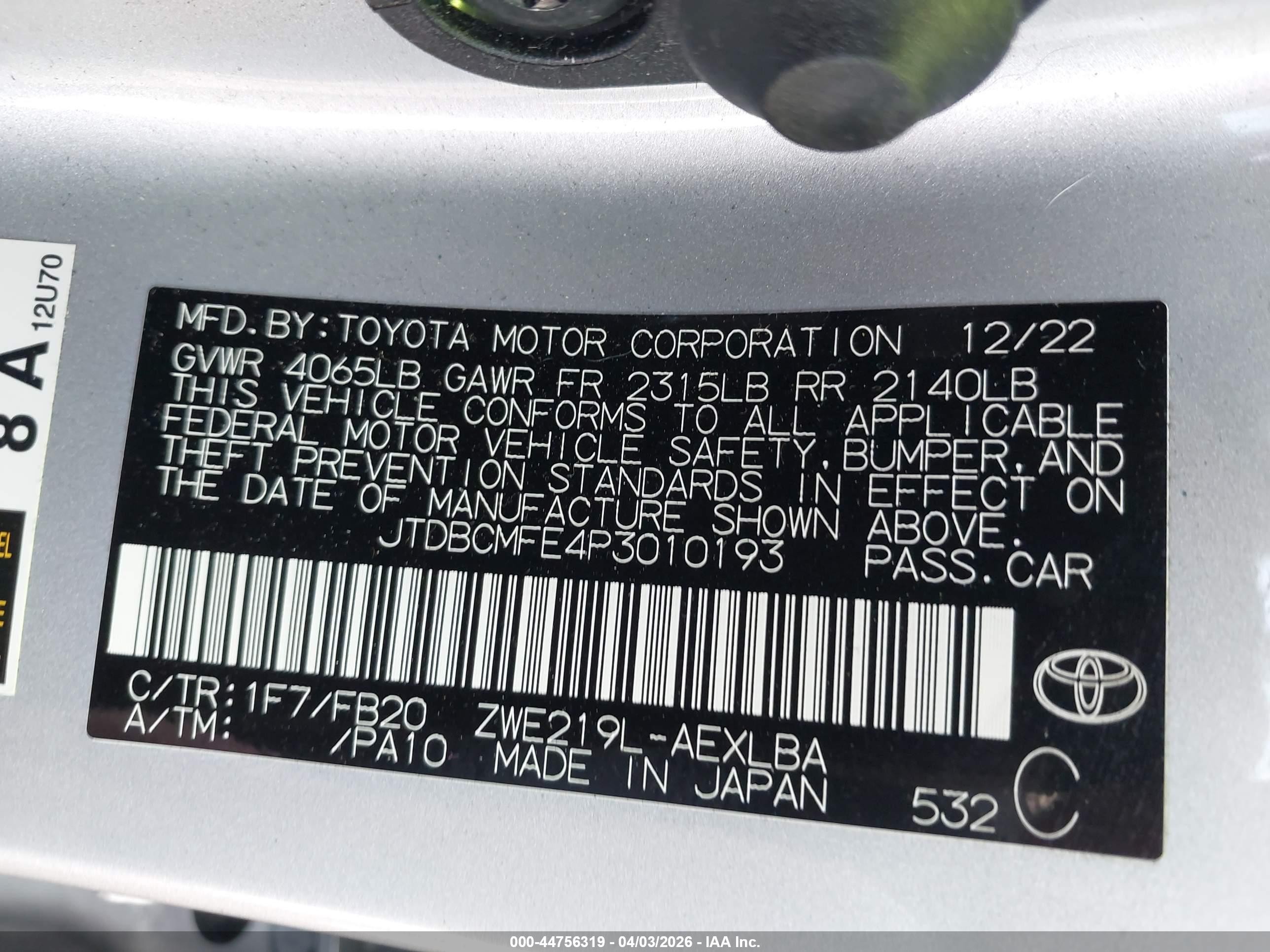 2023 Toyota Corolla Hybrid Le Silver vin: JTDBCMFE4P3010193