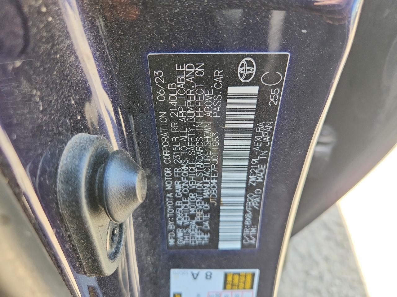 2023 Toyota Corolla Hybrid Le Blue vin: JTDBCMFE7PJ011883