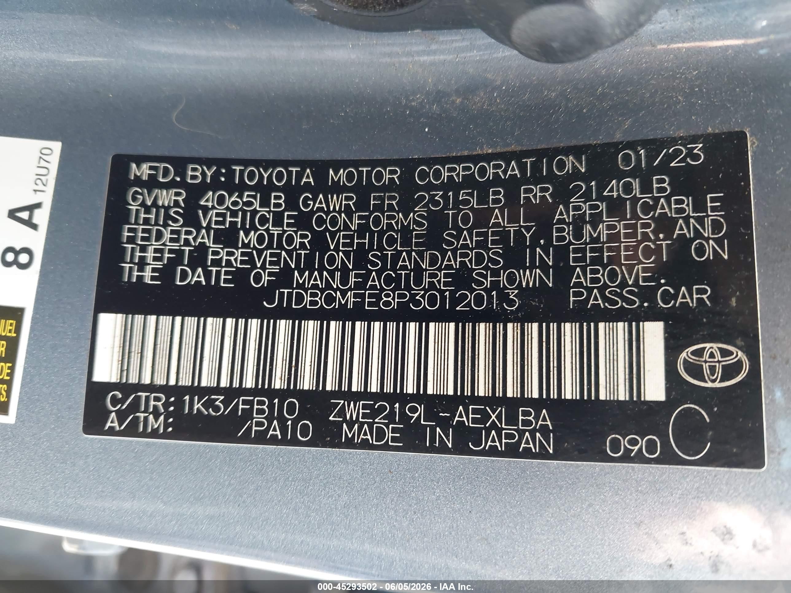 2023 Toyota Corolla Hybrid Le Синий vin: JTDBCMFE8P3012013