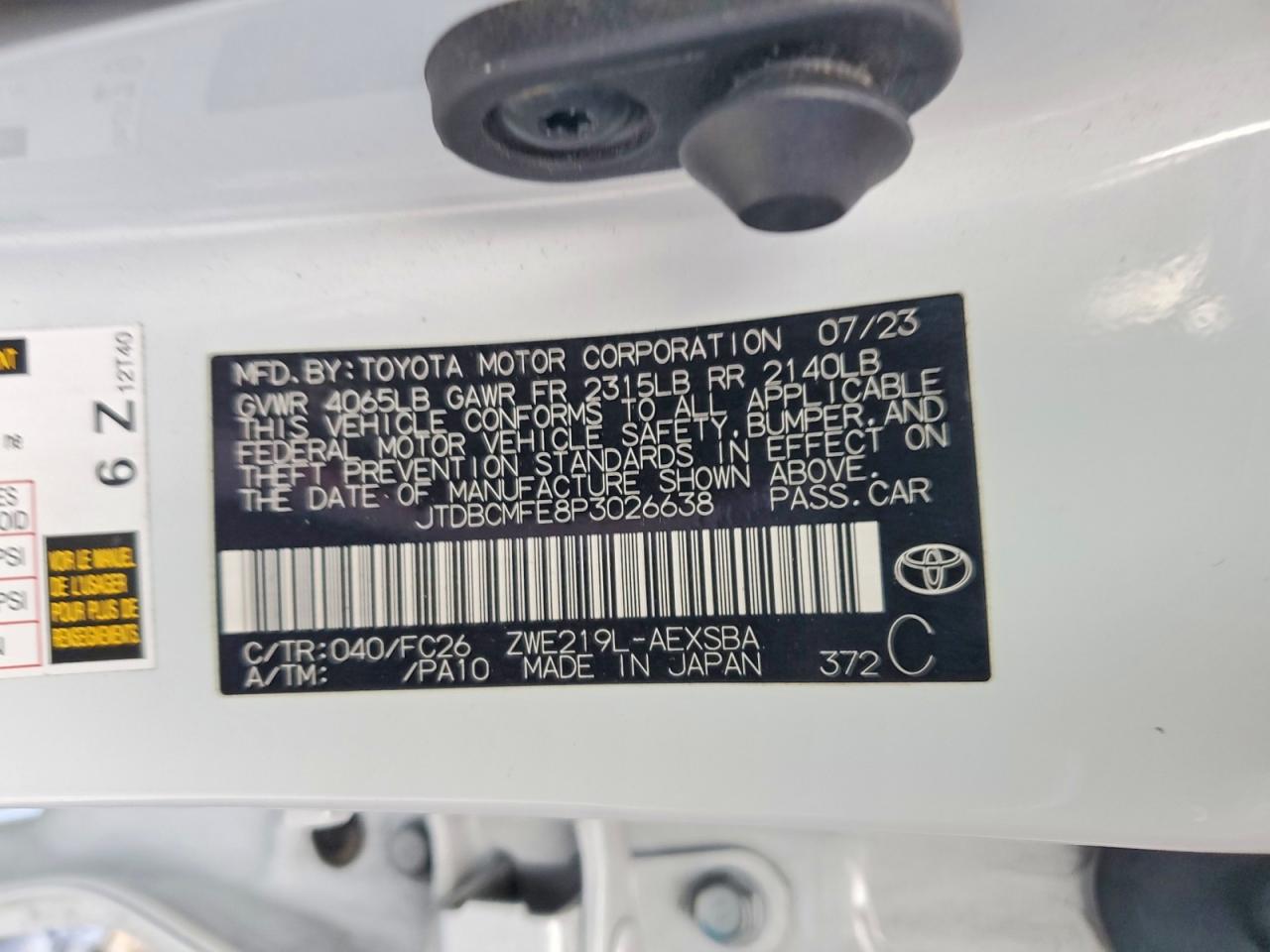 2023 Toyota Corolla Hybrid Se Infrared White vin: JTDBCMFE8P3026638