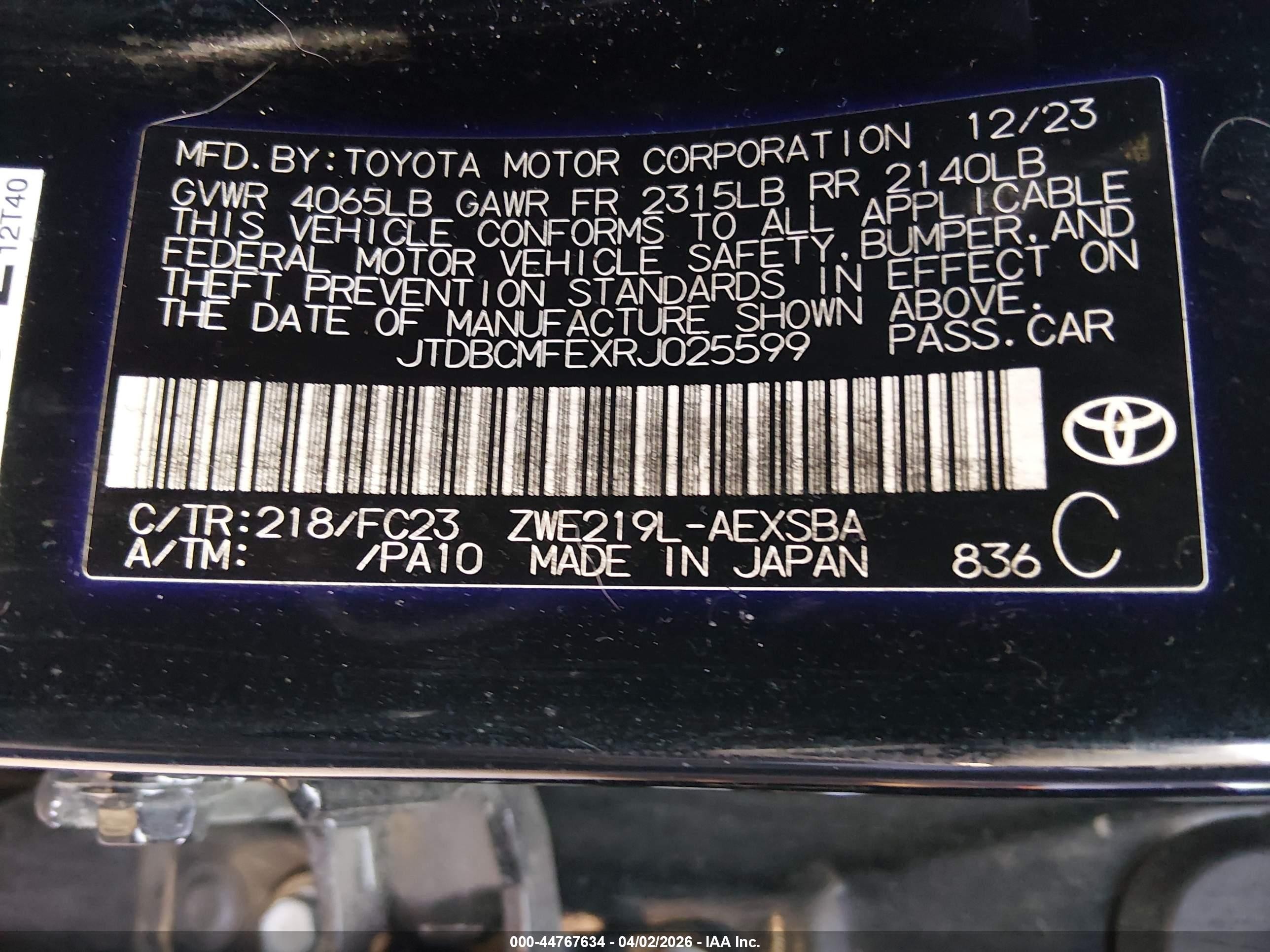 2024 Toyota Corolla Hybrid Se Black vin: JTDBCMFEXRJ025599