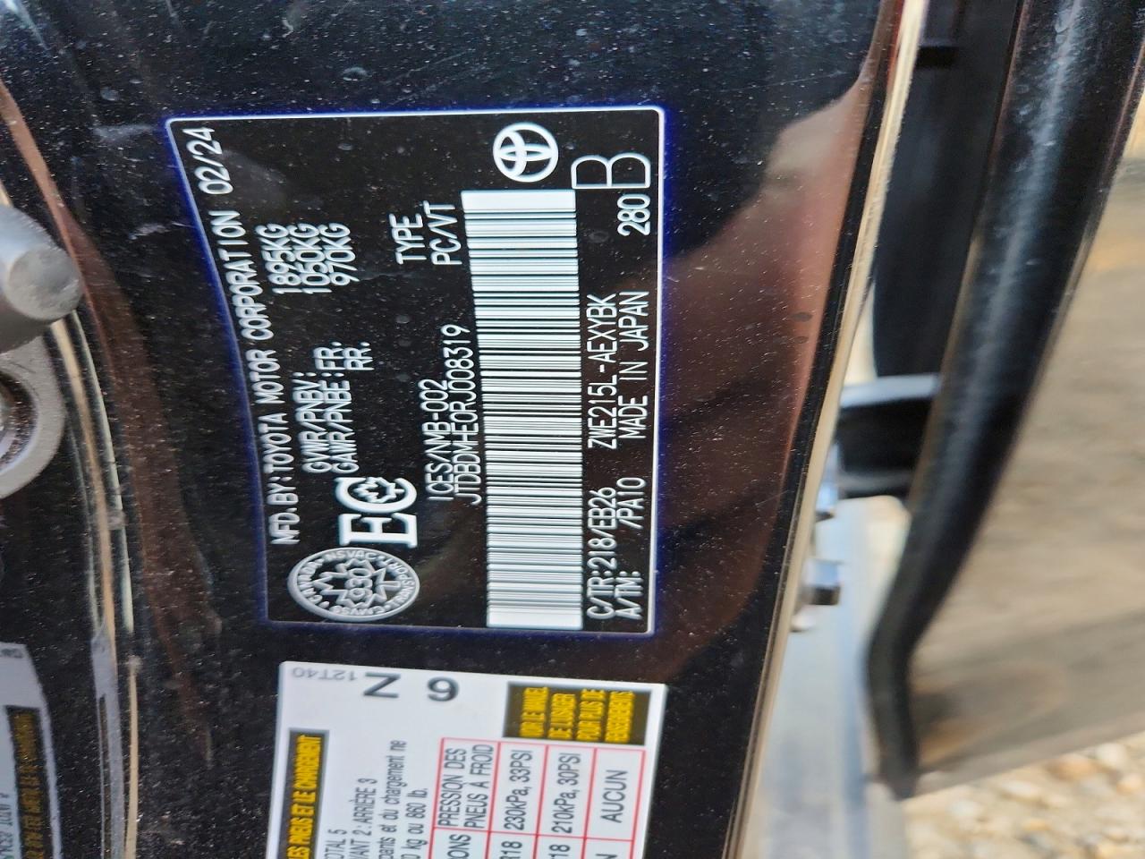 2024 Toyota Corolla Hybrid Le Black vin: JTDBDMHE0RJ008319