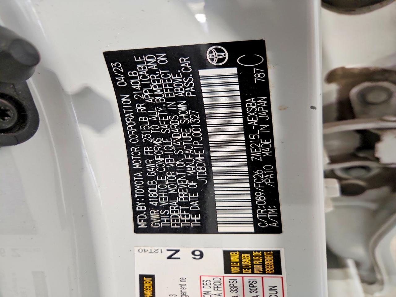 2023 Toyota Corolla Hybrid Se White vin: JTDBDMHE1PJ001327