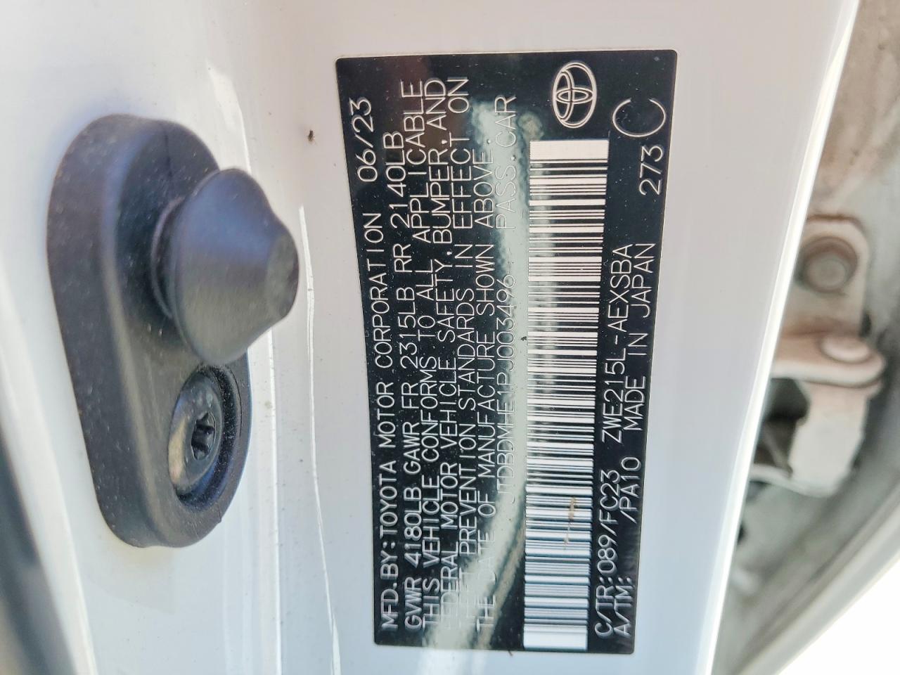 2023 Toyota Corolla Hybrid Se White vin: JTDBDMHE1PJ003496