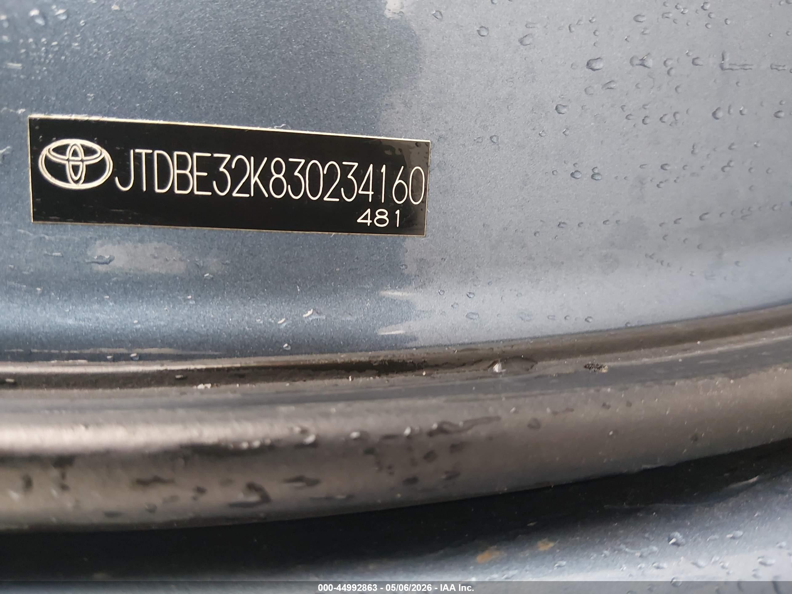 2003 Toyota Camry Le Синий vin: JTDBE32K830234160