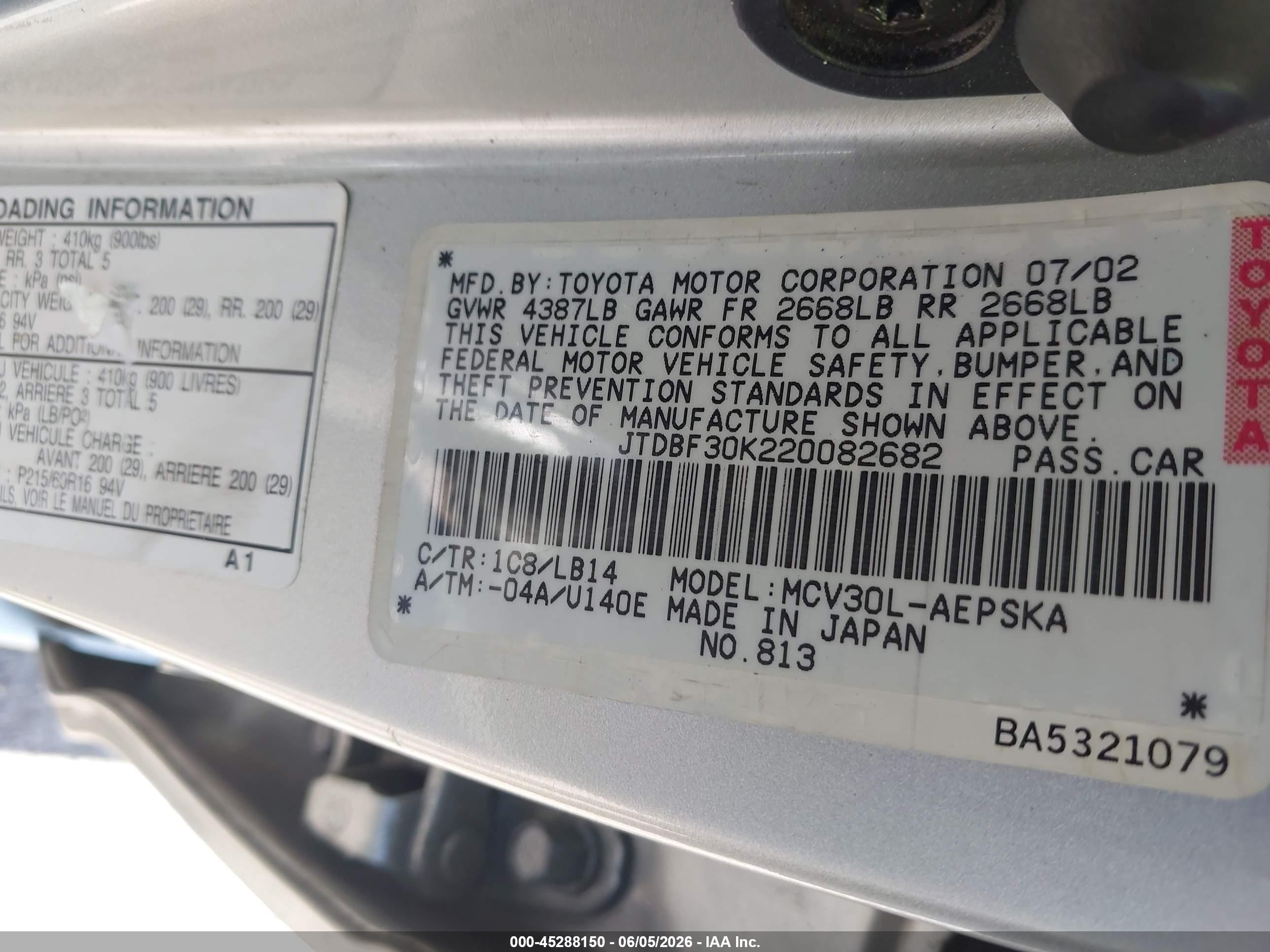 2002 Toyota Camry Se V6 Silver vin: JTDBF30K220082682