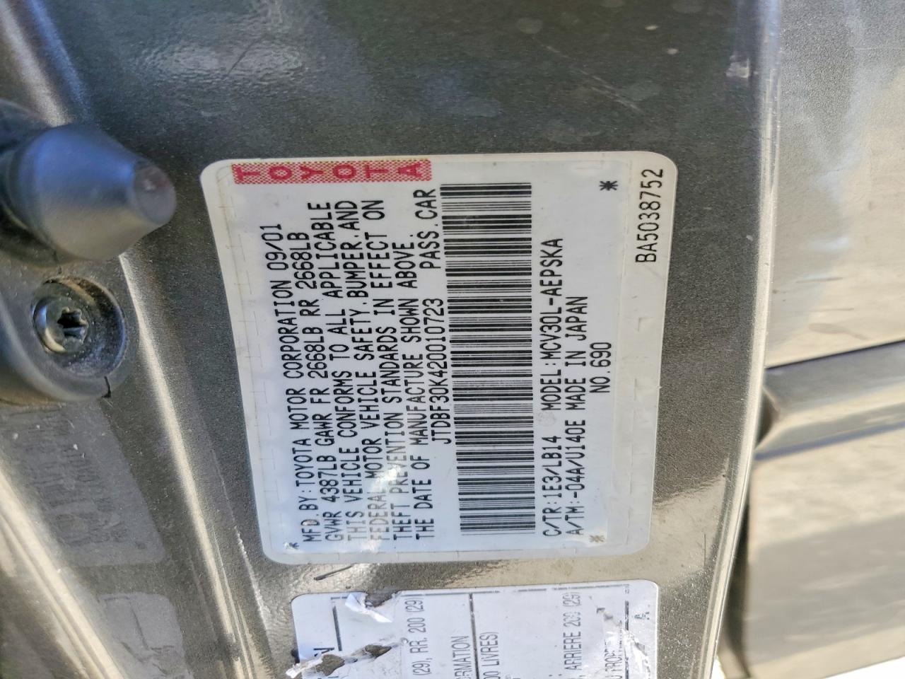 2002 Toyota Camry Se V6 Угольный vin: JTDBF30K420010723