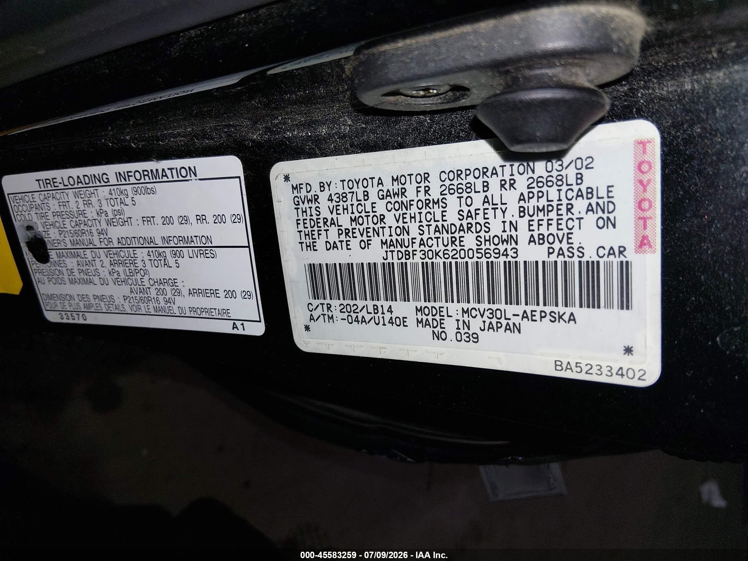 2002 Toyota Camry Se Black vin: JTDBF30K620056943