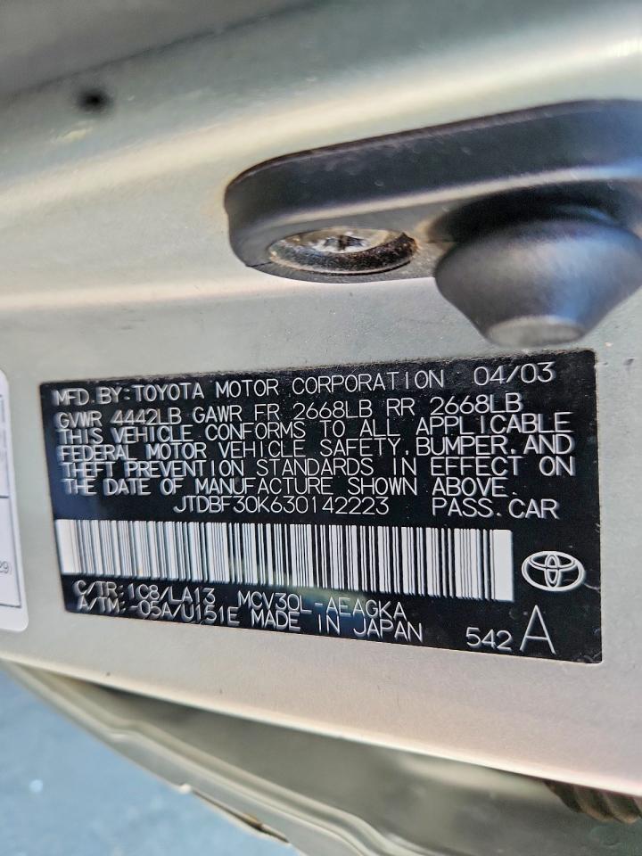 2003 Toyota Camry Xle V6 Silver vin: JTDBF30K630142223