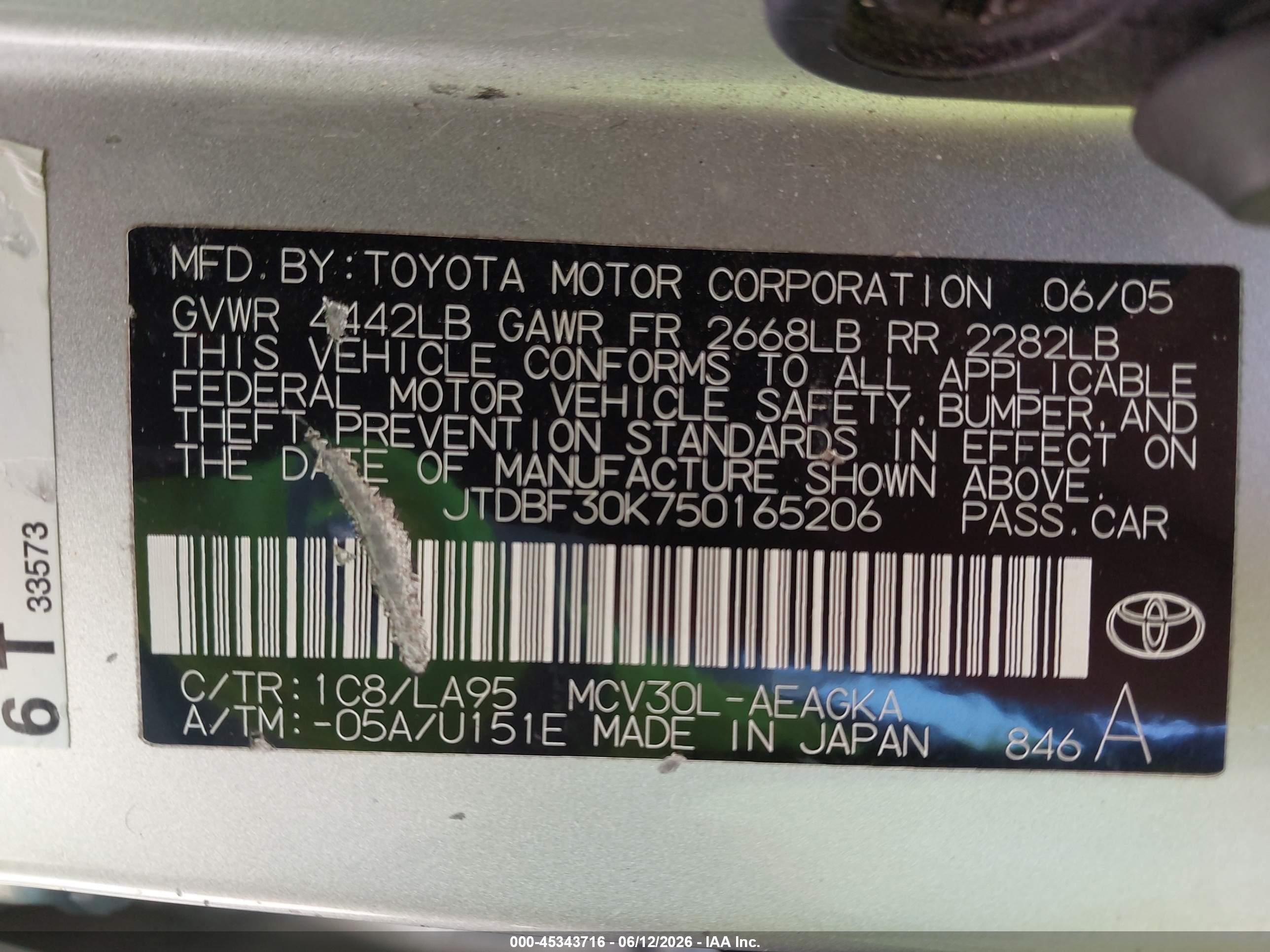 2005 Toyota Camry Xle V6 Silver vin: JTDBF30K750165206