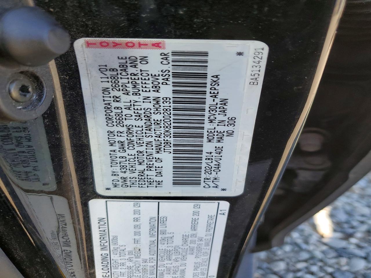 2002 Toyota Camry Se V6 Black vin: JTDBF30K820028139