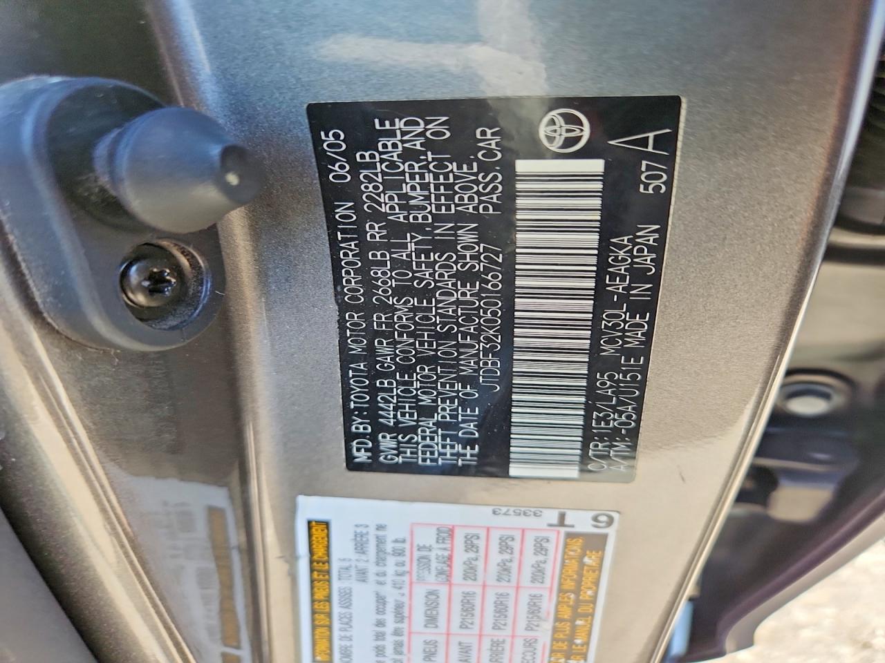 2005 Toyota Camry Xle V6 Gray vin: JTDBF32K050166727
