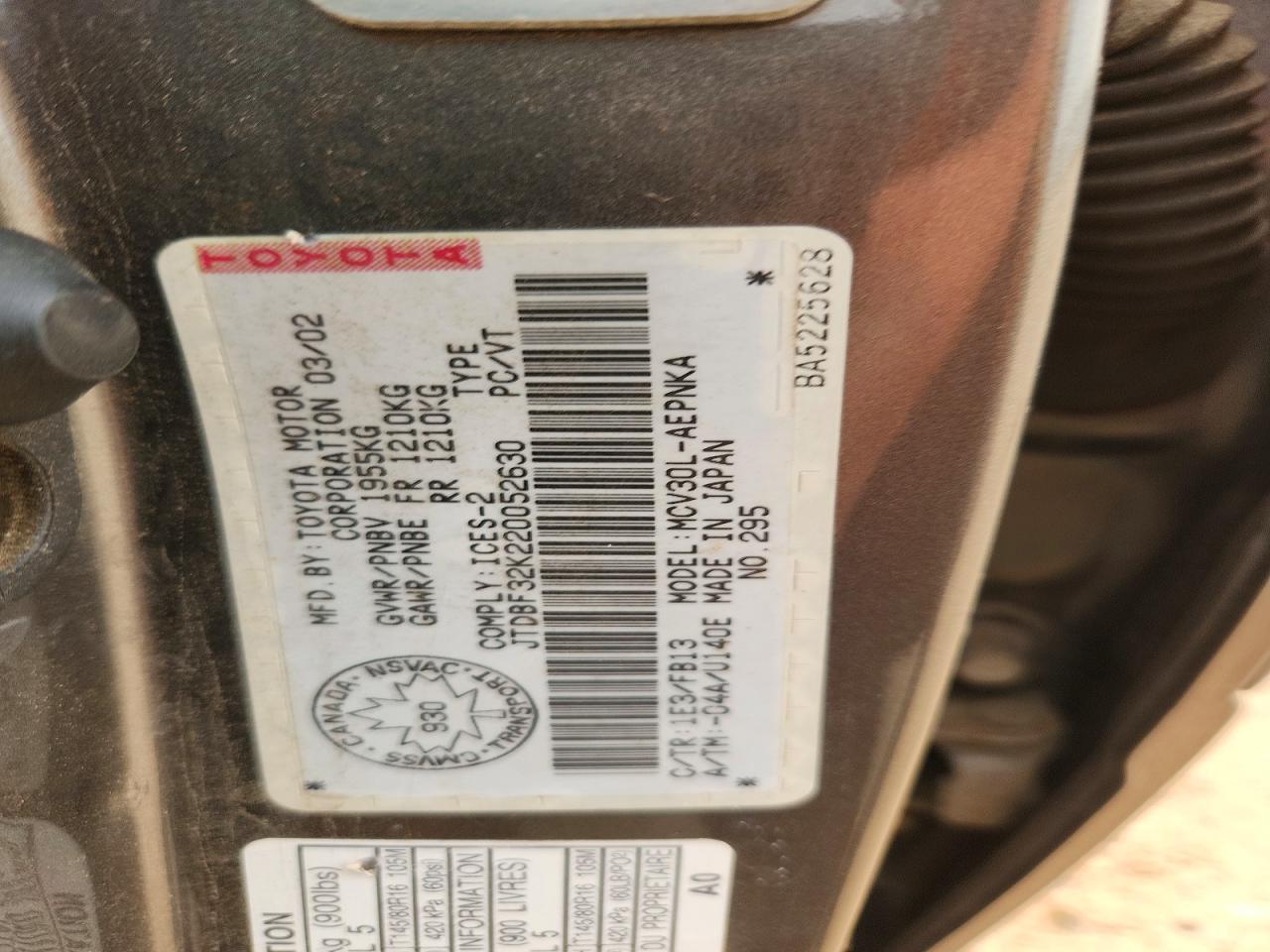 2002 Toyota Camry Le V6 Gray vin: JTDBF32K220052630